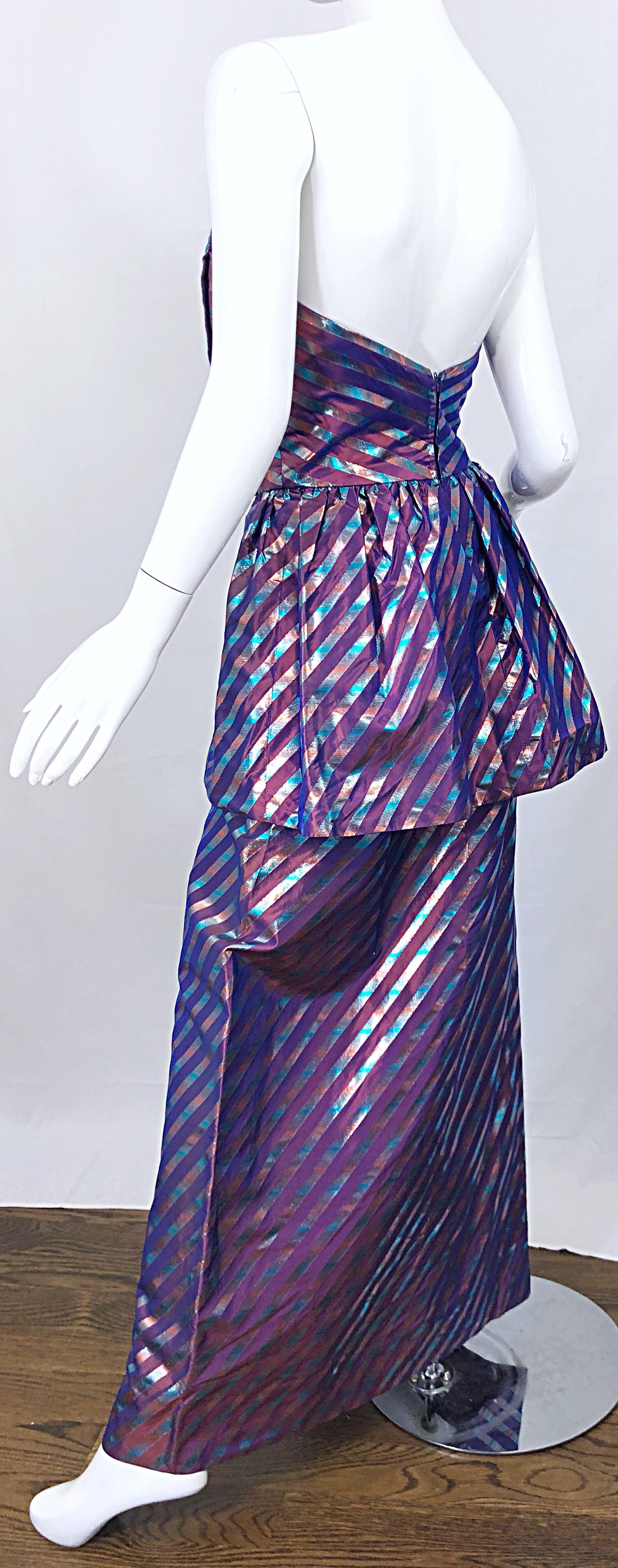 Avant Garde Ruben Parnis 1980s Sz 8 Vintage One Shoulder Prurple Silk Gown For Sale 3