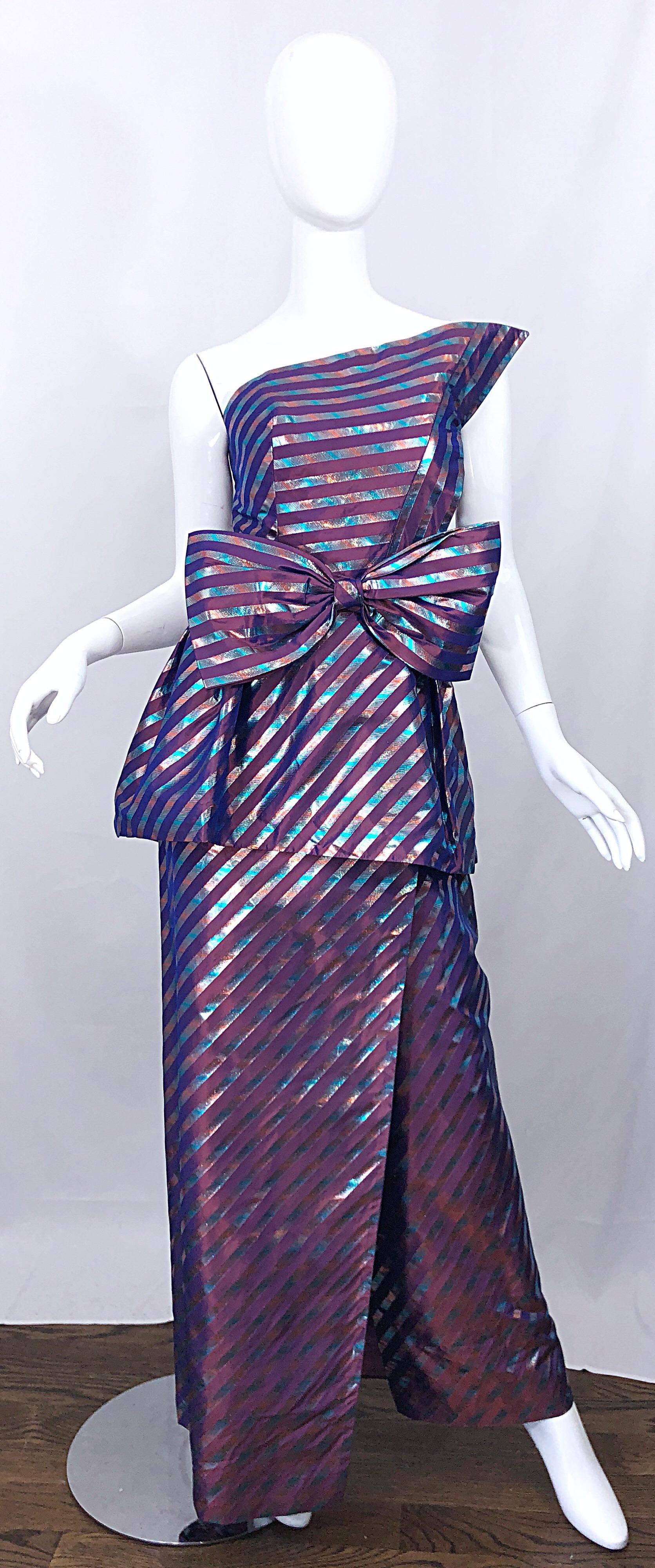 Avant Garde Ruben Parnis 1980s Sz 8 Vintage One Shoulder Prurple Silk Gown For Sale 4