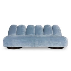 Avant-Garde Sofa with Jumbo Channel Back in Light Blue Crushed Velvet