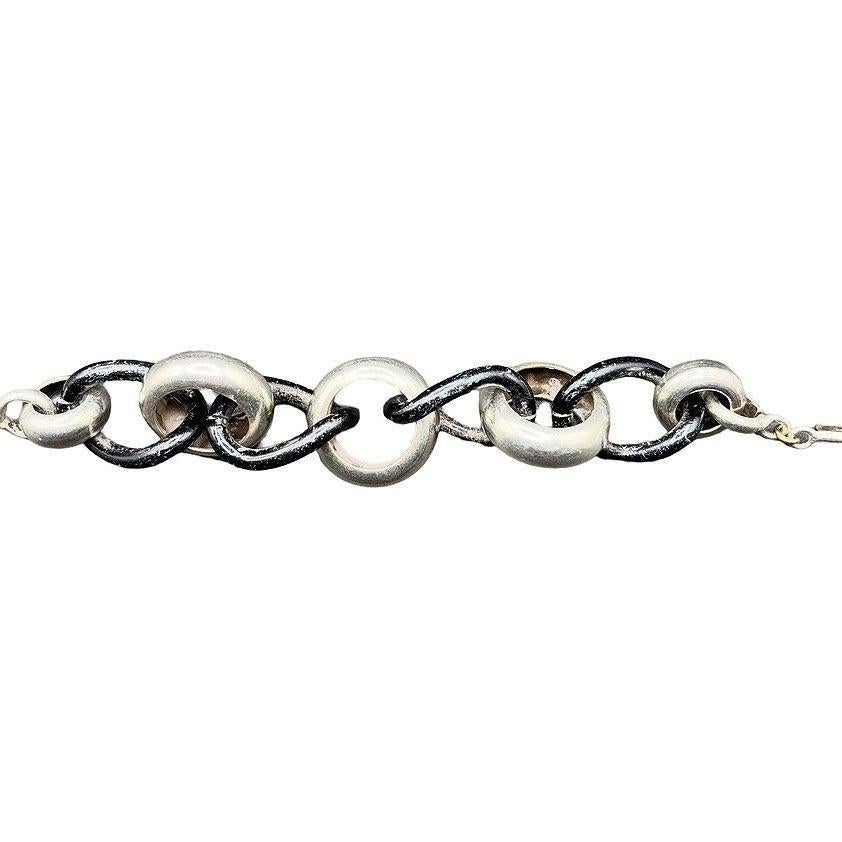 Moderne Avant Garde Sterling Silver Pomellato Link Chain Contored Gourmette Bracelet en vente