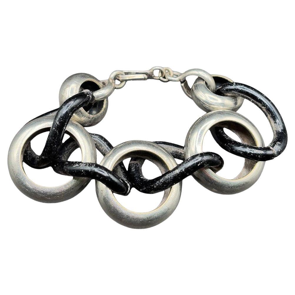 Avant Garde Sterling Silver Pomellato Link Chain Contored Gourmette Bracelet en vente