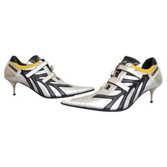 Avant Guard Andrea Lattanzi Technical Y2k Silver Pointy futuristic Trainer Heels