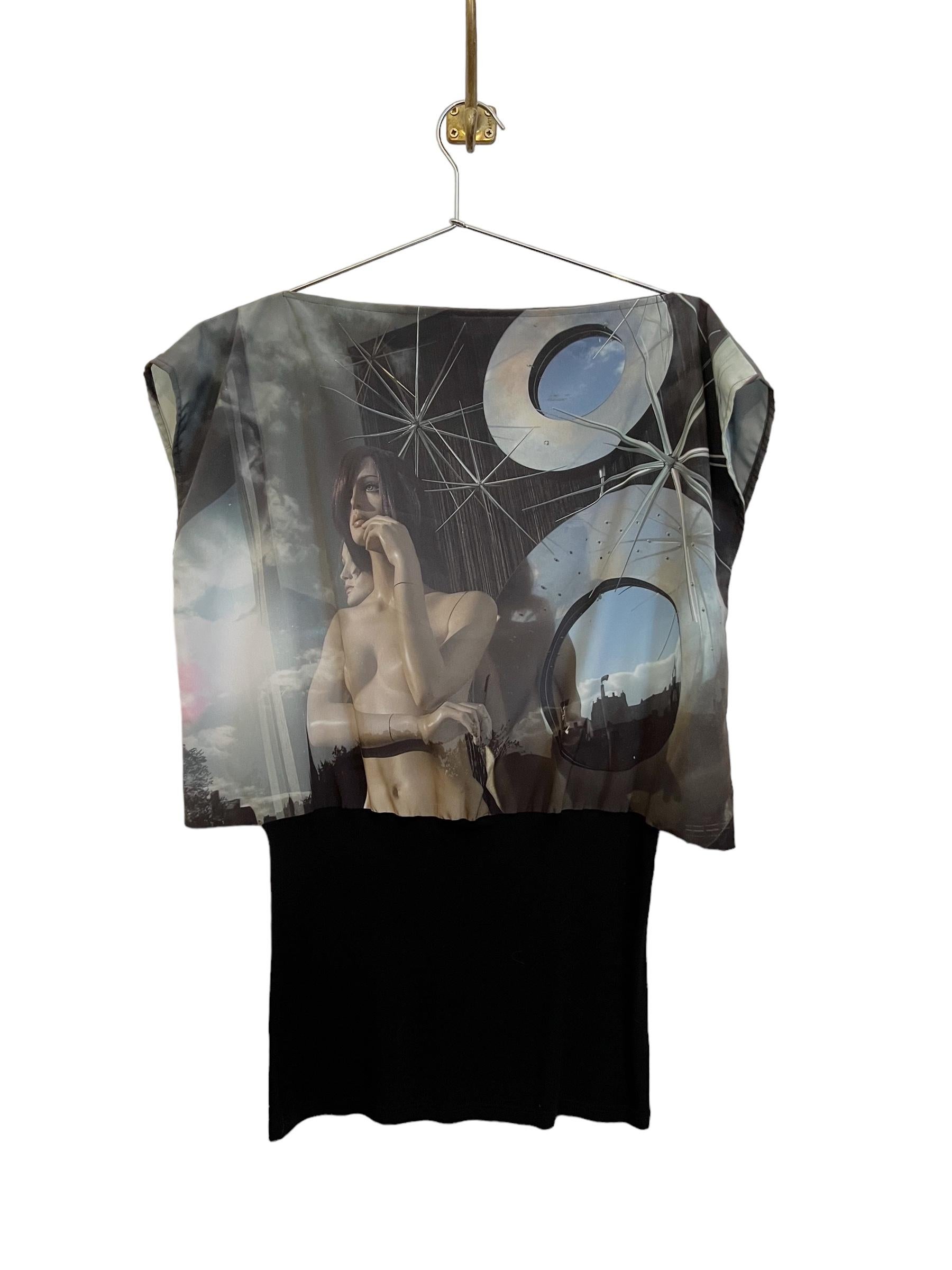 Women's Avant Guard Vintage Agnes B Futuristic Digital Print Mannequin Blouse Top For Sale