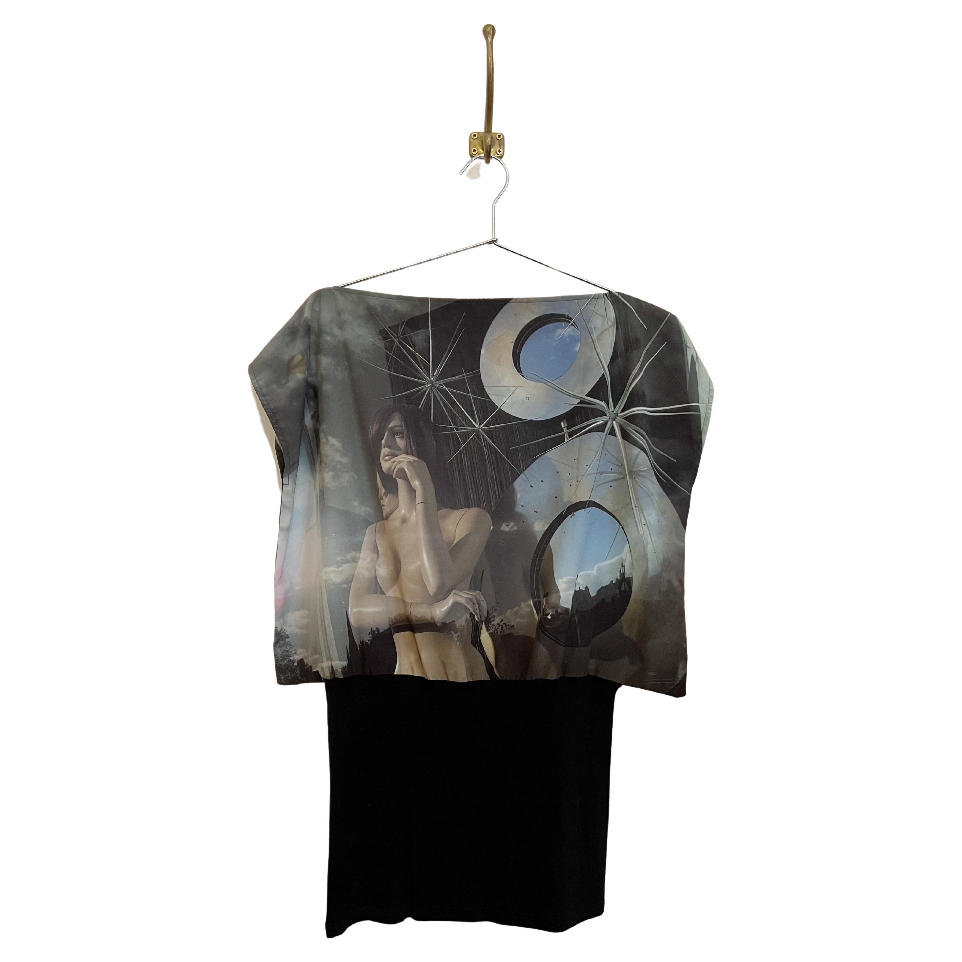 Avantgarde Vintage Agnes B Futuristisches Mannequin-Bluse mit Digitaldruck im Angebot