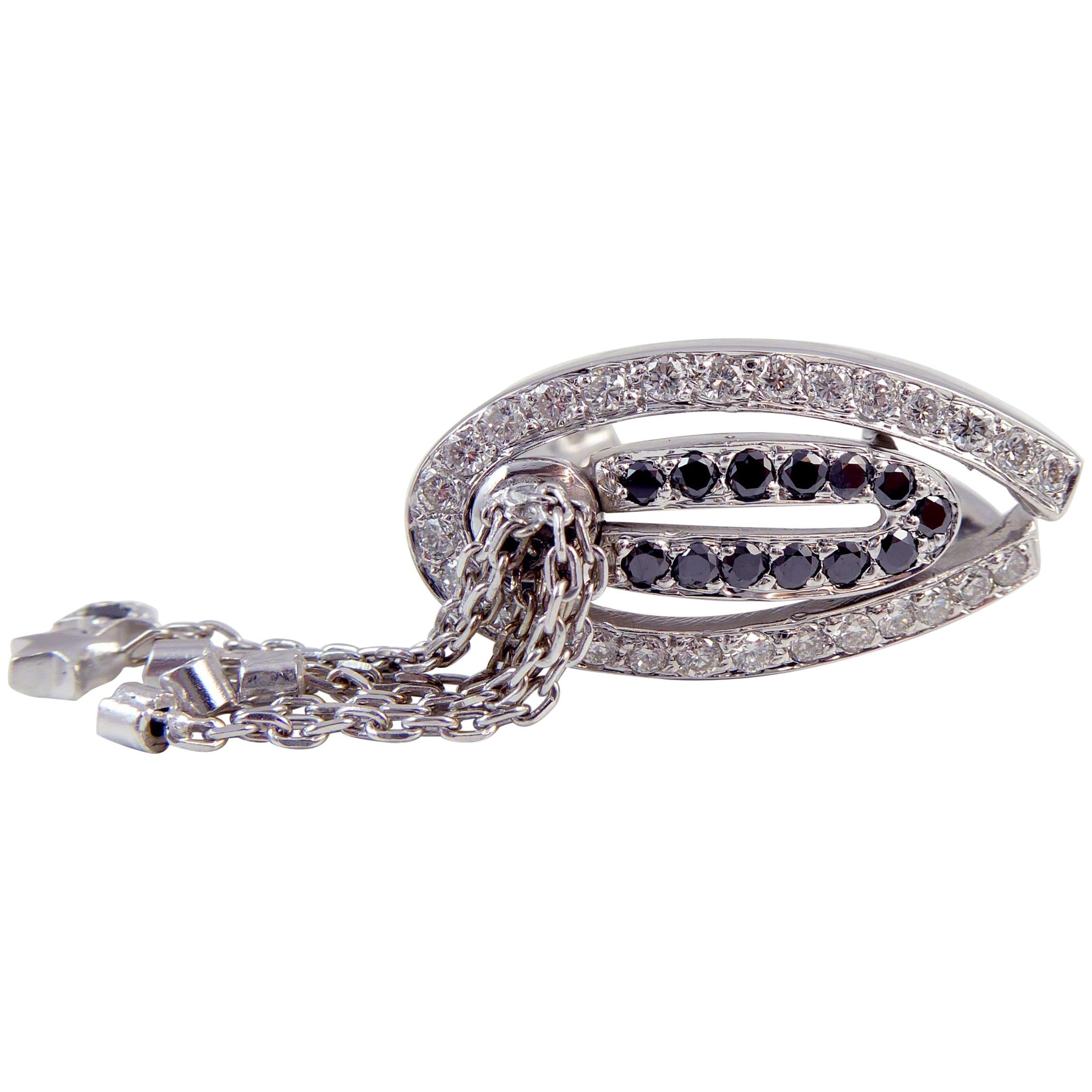 Contemporary Black Diamond and White Diamond Fashion Dress Ring, 18 Carat Gold