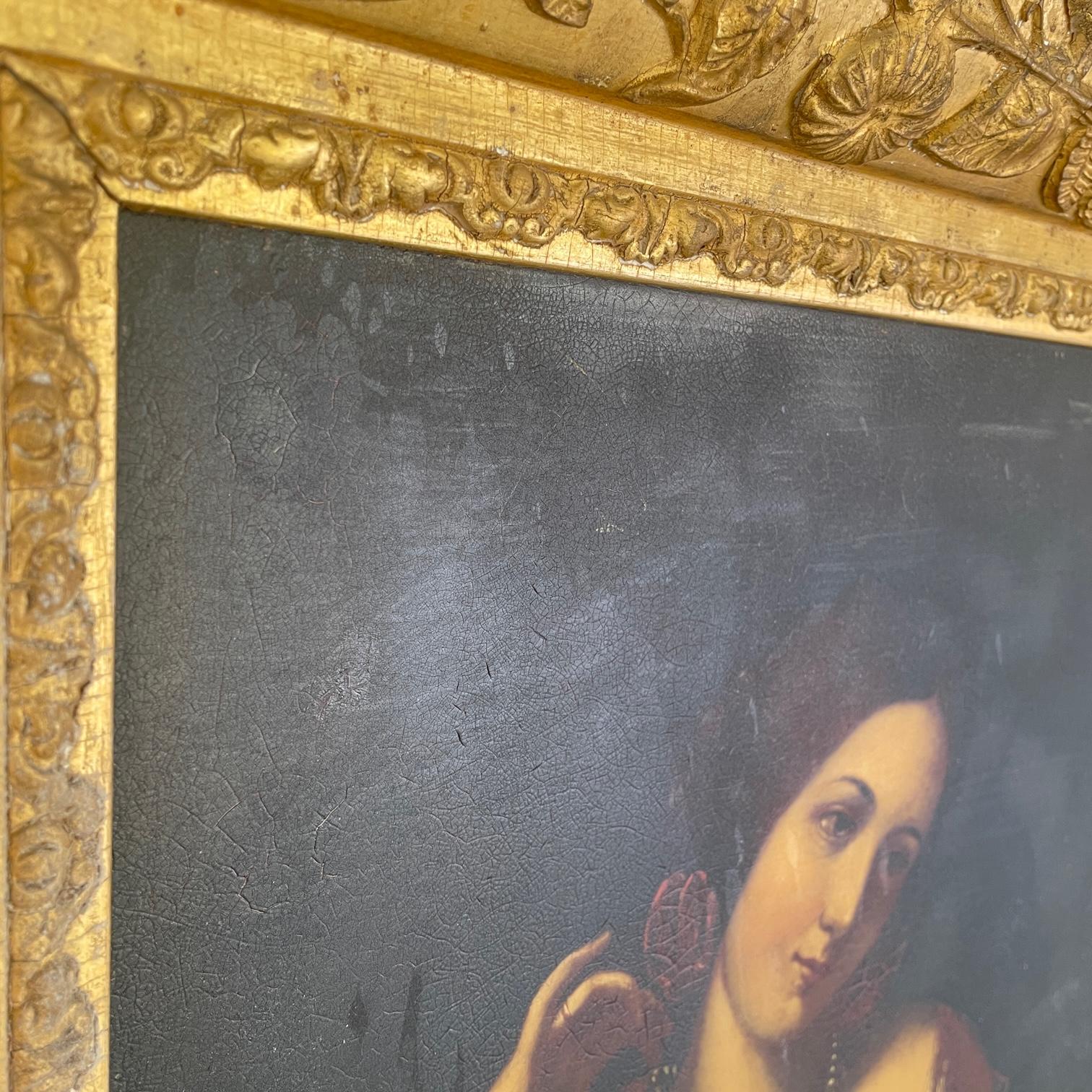 Italian Avant le Bal Woman with Mirror Portrait Oil Painting on Tin Gilded Georgian Era For Sale