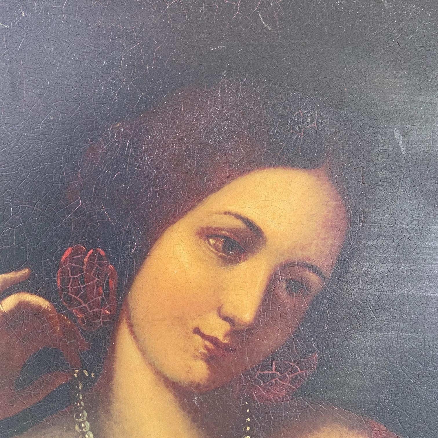 Hand-Crafted Avant le Bal Woman with Mirror Portrait Oil Painting on Tin Gilded Georgian Era For Sale
