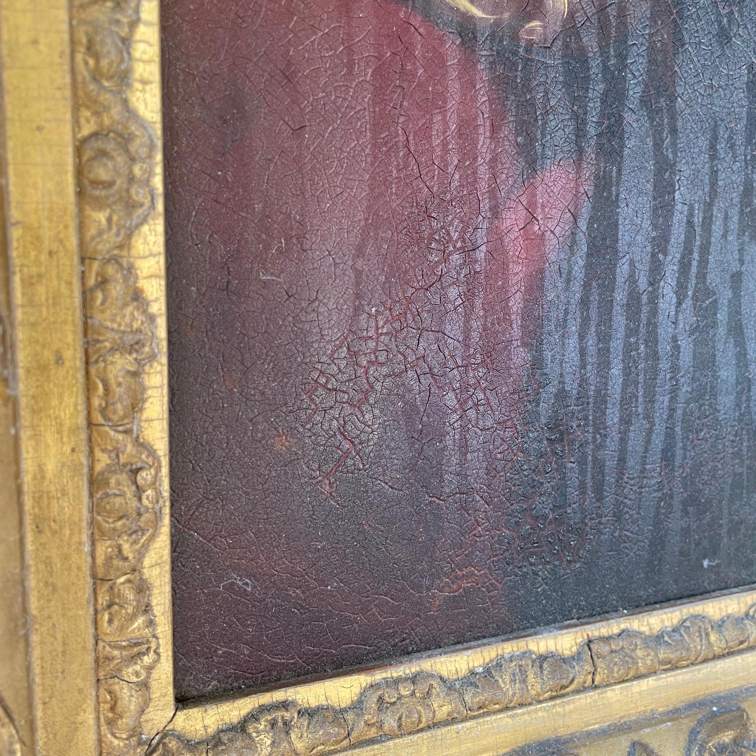 Avant le Bal Femme avec portrait en miroir, peinture à l'huile sur étain doré, époque géorgienne Abîmé - En vente à Hyattsville, MD