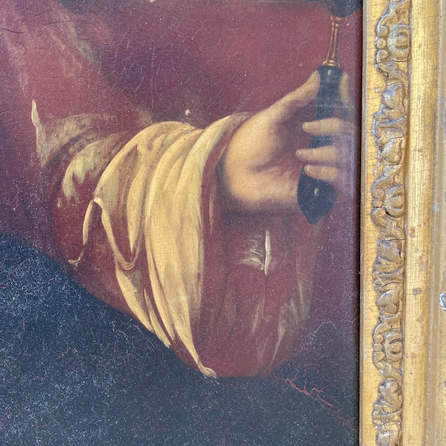 XVIIIe siècle Avant le Bal Femme avec portrait en miroir, peinture à l'huile sur étain doré, époque géorgienne en vente