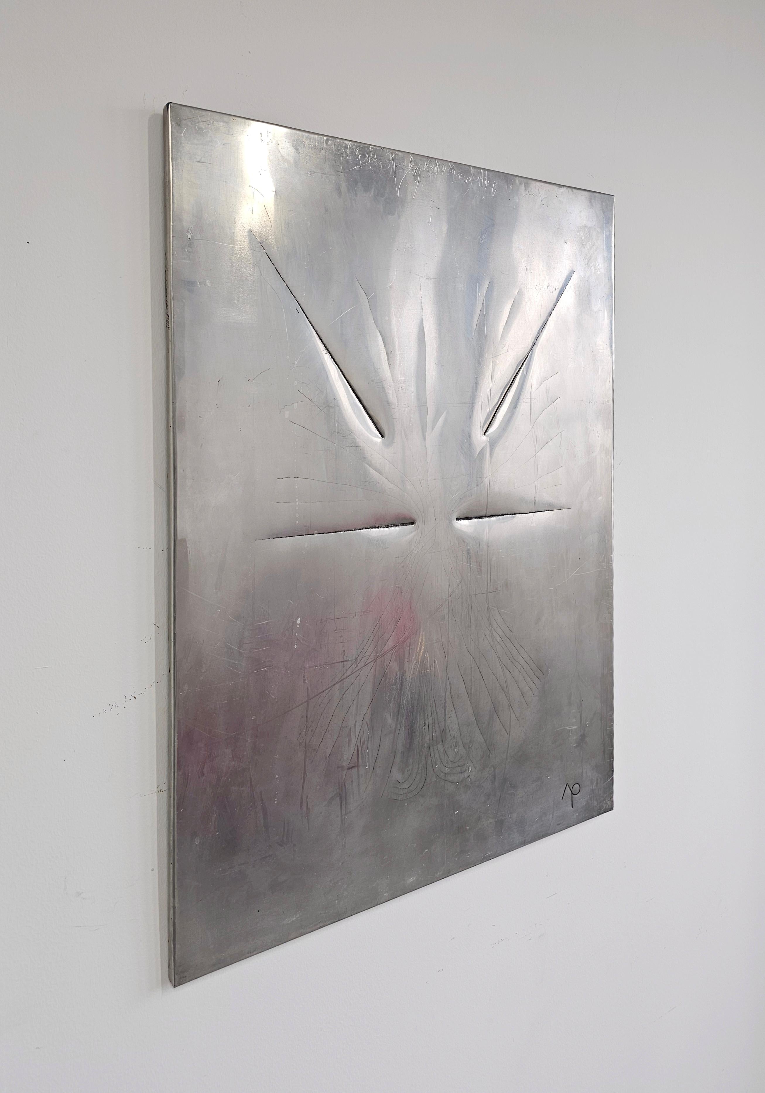 Postmoderne Œuvre d'art avant-gardiste réalisée sur métal par l'artiste yougoslav Ljubomir Rajcevic, 1974 en vente