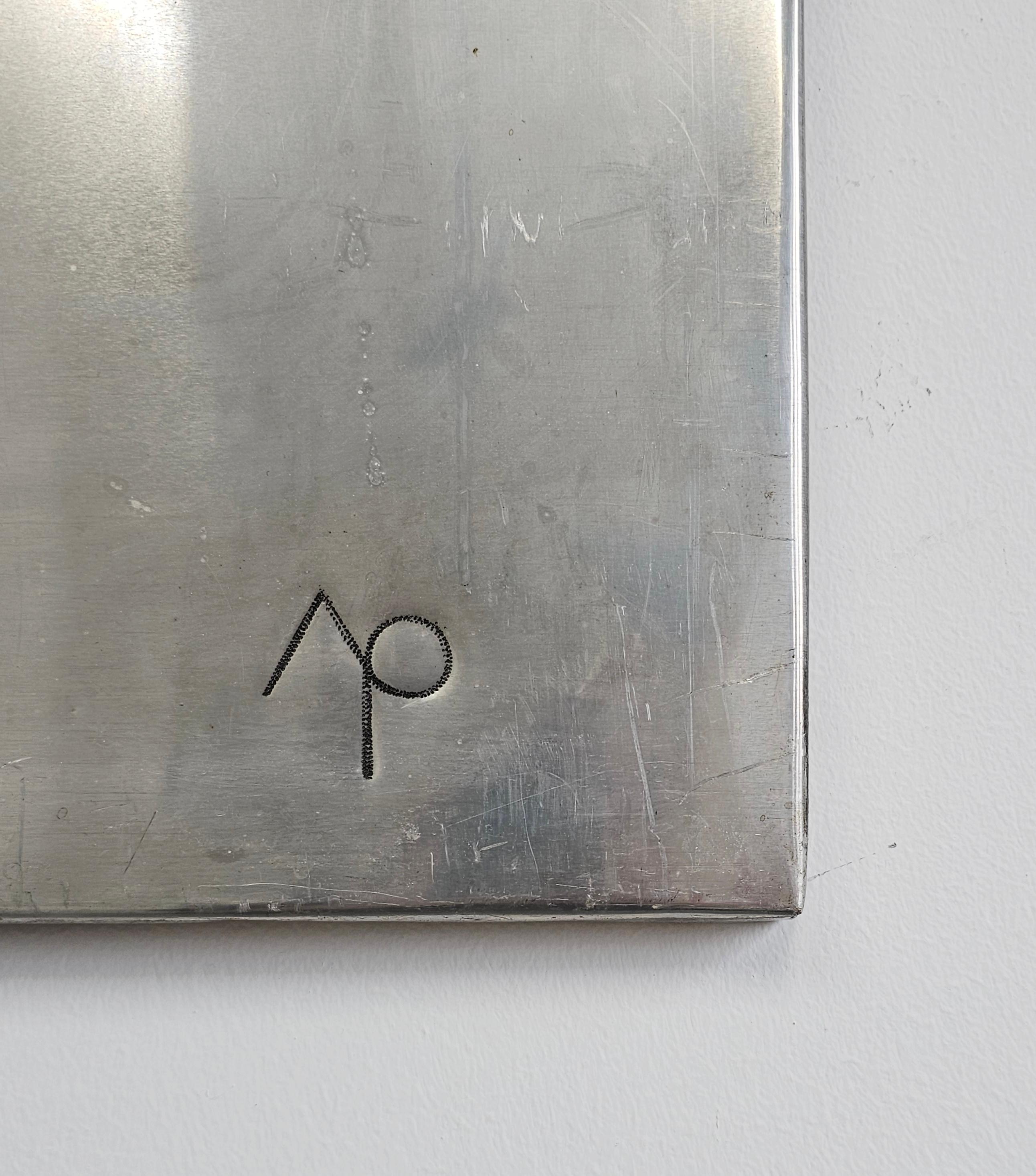 Serbe Œuvre d'art avant-gardiste réalisée sur métal par l'artiste yougoslav Ljubomir Rajcevic, 1974 en vente