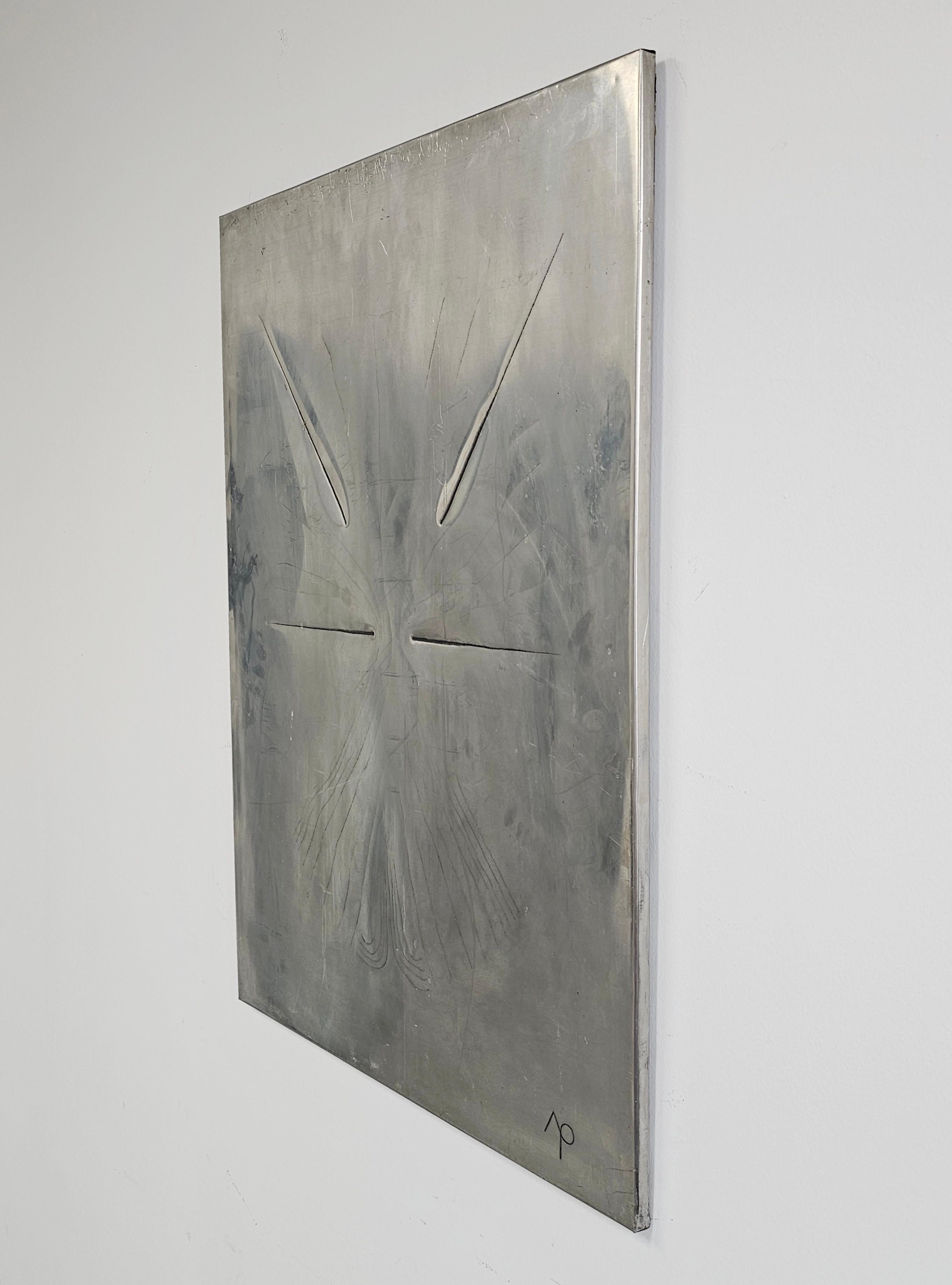 Œuvre d'art avant-gardiste réalisée sur métal par l'artiste yougoslav Ljubomir Rajcevic, 1974 Bon état - En vente à Beograd, RS
