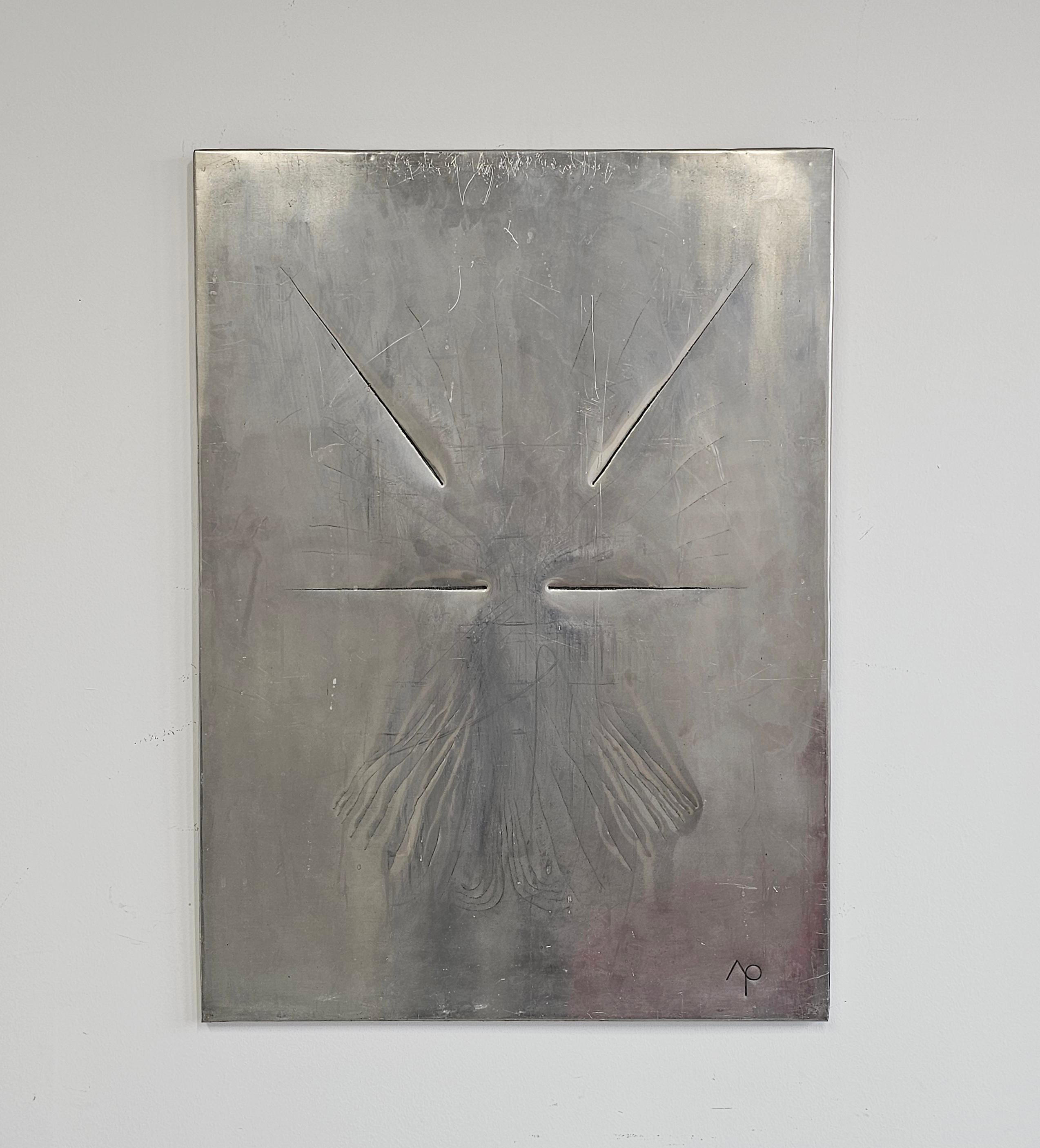 Œuvre d'art avant-gardiste réalisée sur métal par l'artiste yougoslav Ljubomir Rajcevic, 1974 en vente 1