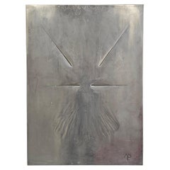 Opera d
arte d
avanguardia realizzata su metallo dall
artista jugoslavo Ljubomir Rajcevic, 1974