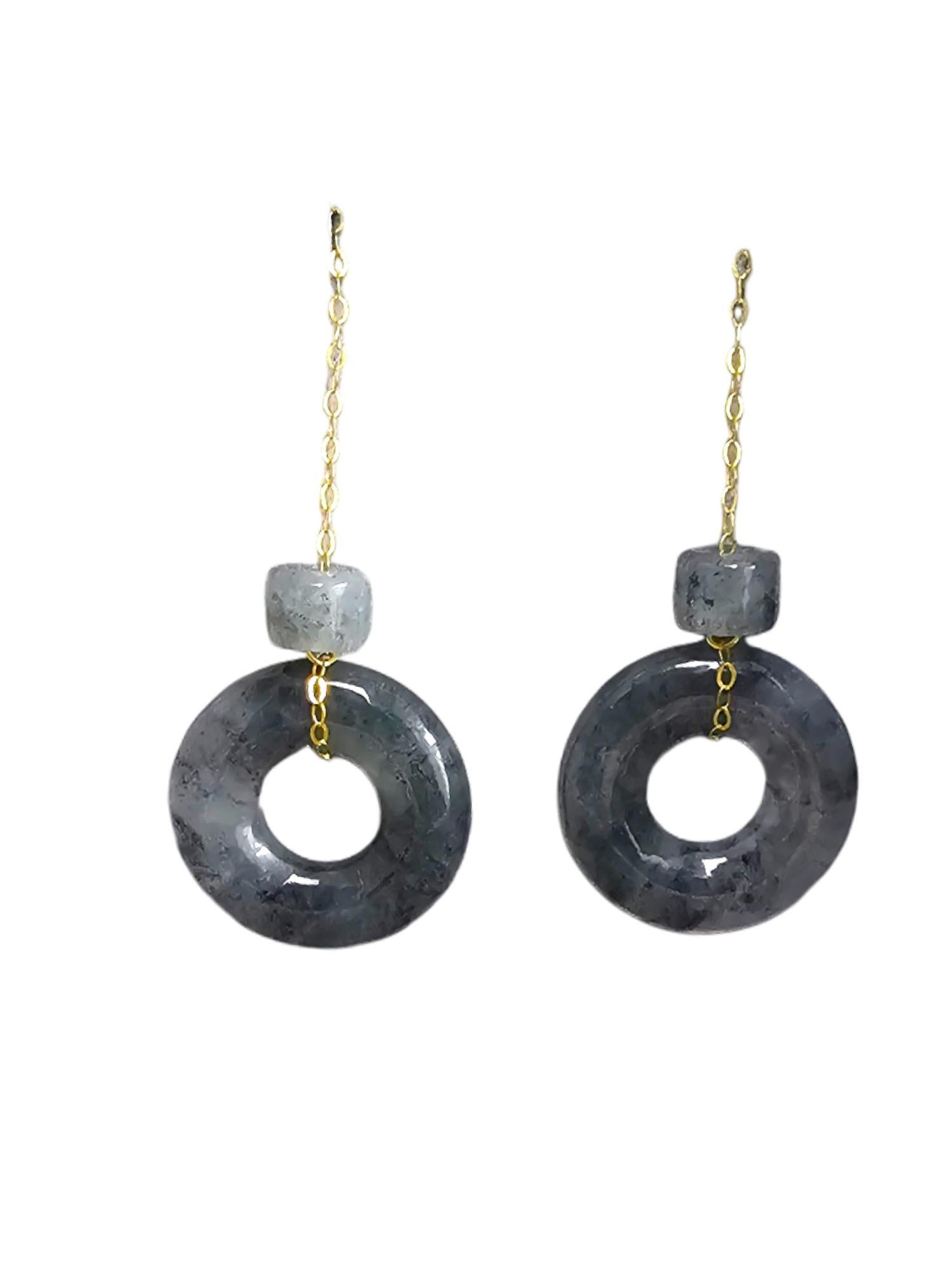 Drop and Dangle Black A-Jade Jadeite Disc Donut Earrings With 18K Solid Yellow Gold Chains

These Earrings were designed and hand carved by our expert artisans in our Hong Kong workshop. We use 18K Yellow Gold Chains to bring out the best in the