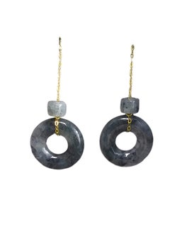 Avantgarde Burmese A-Jadeite 18k Yellow Gold Donut Drop and Dangle Earrings