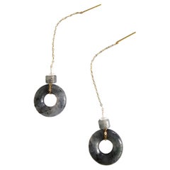 Avantgarde Burmese A-Jadeite 18k Yellow Gold Donut Drop and Dangle Earrings