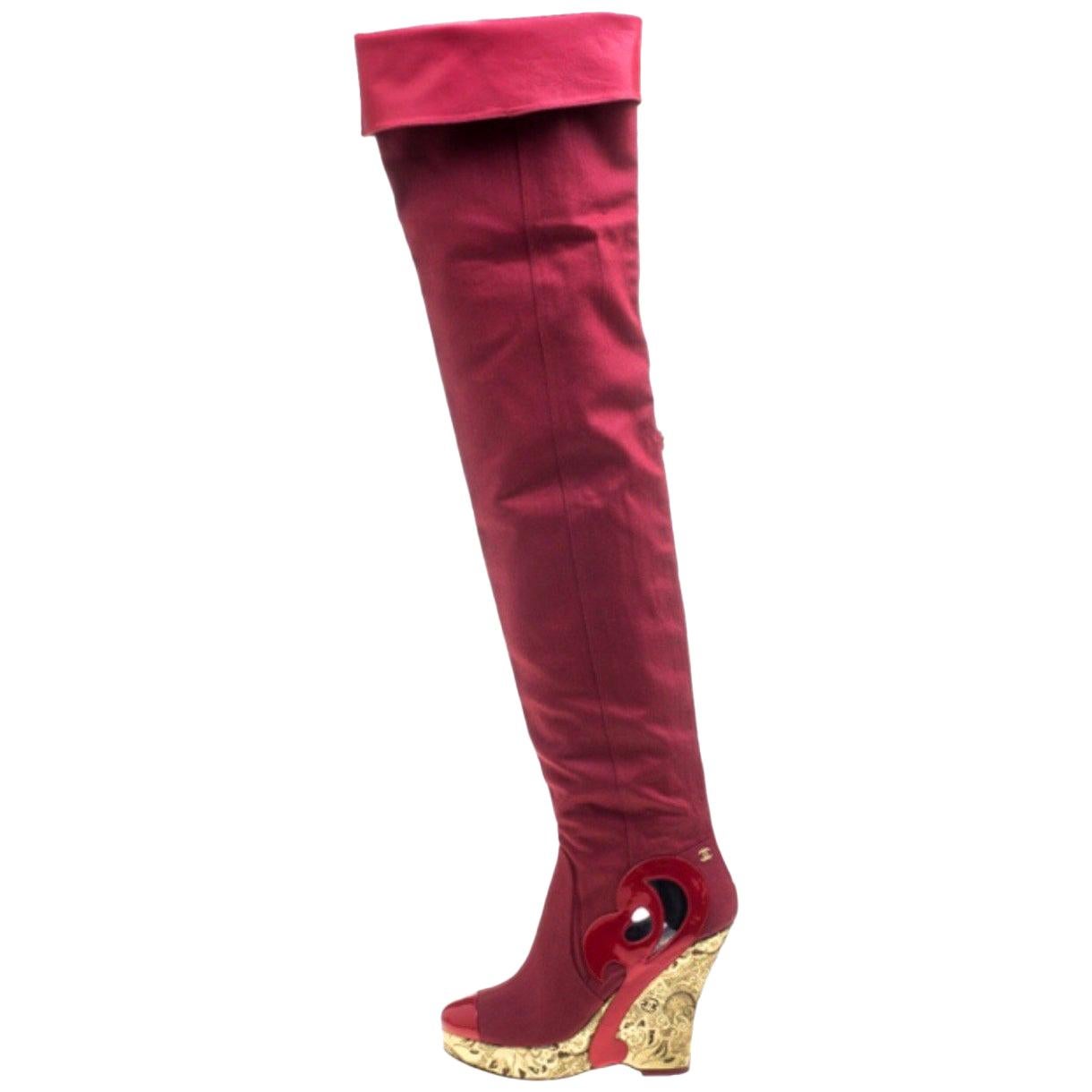 red wedge heel boots