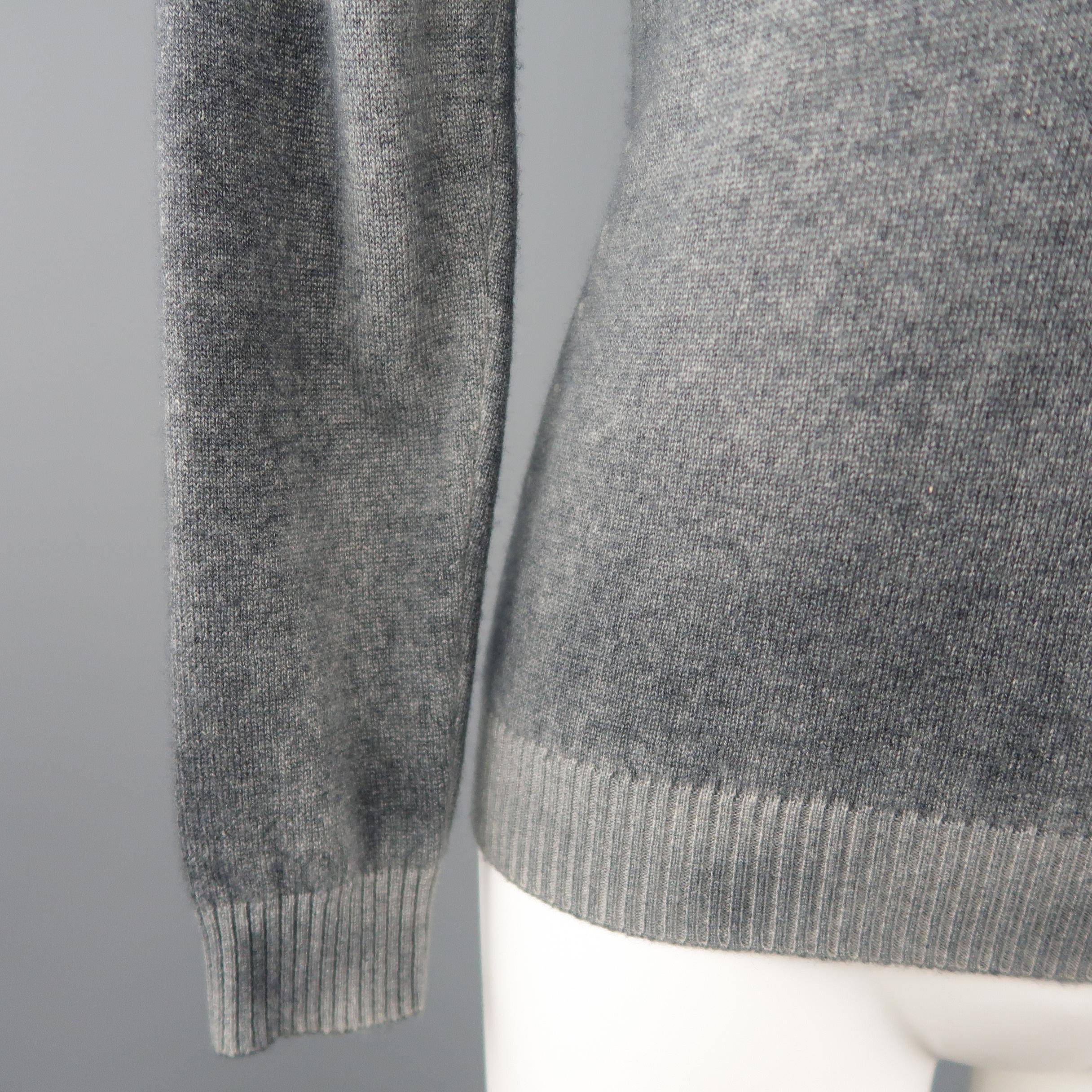 Gray AVANTI Size S Grey Washed Effect Cashmere V Neck Sweater