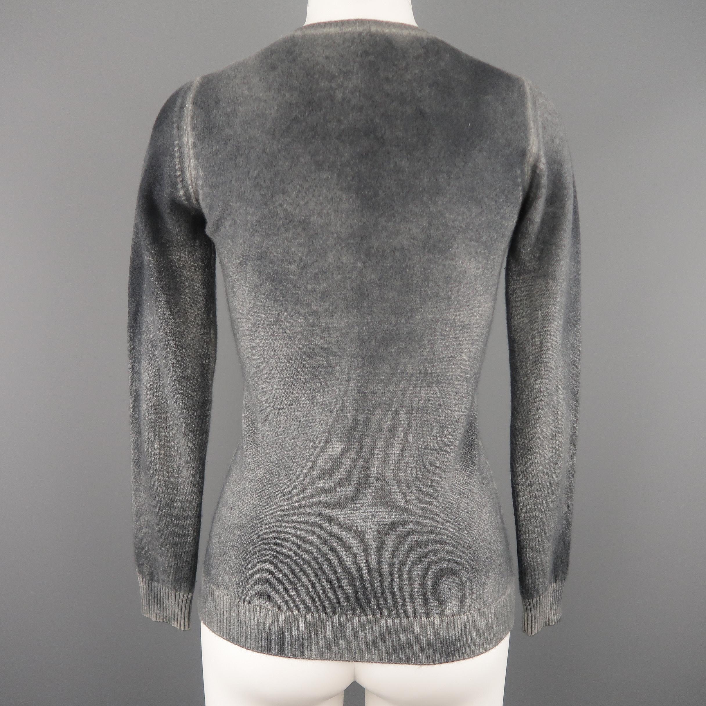 Women's AVANTI Size S Grey Washed Effect Cashmere V Neck Sweater