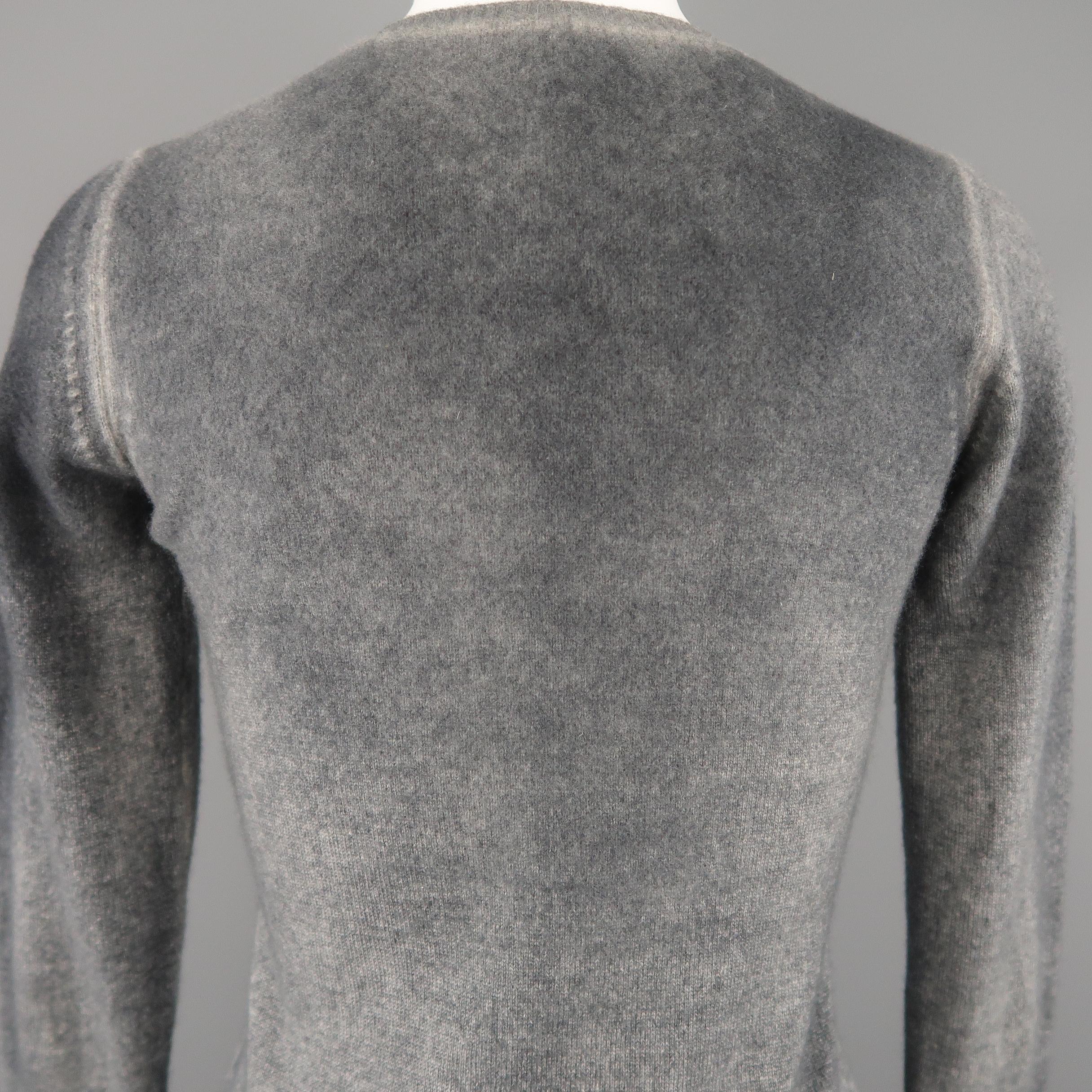 AVANTI Size S Grey Washed Effect Cashmere V Neck Sweater 1