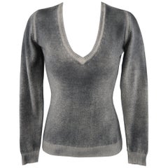 Vintage AVANTI Size S Grey Washed Effect Cashmere V Neck Sweater