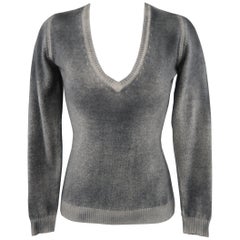 AVANTI Size S Grey Washed Effect Cashmere V Neck Sweater