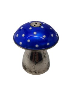 Avanti Sterling Silver Blue Enamel Mushroom Salt Shaker and Salt Bowl #19696