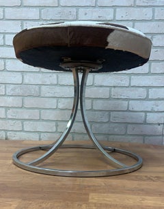 Vintage Avard Style Chrome Swivel Stools Newly Reupholstered in Cowhide - 4