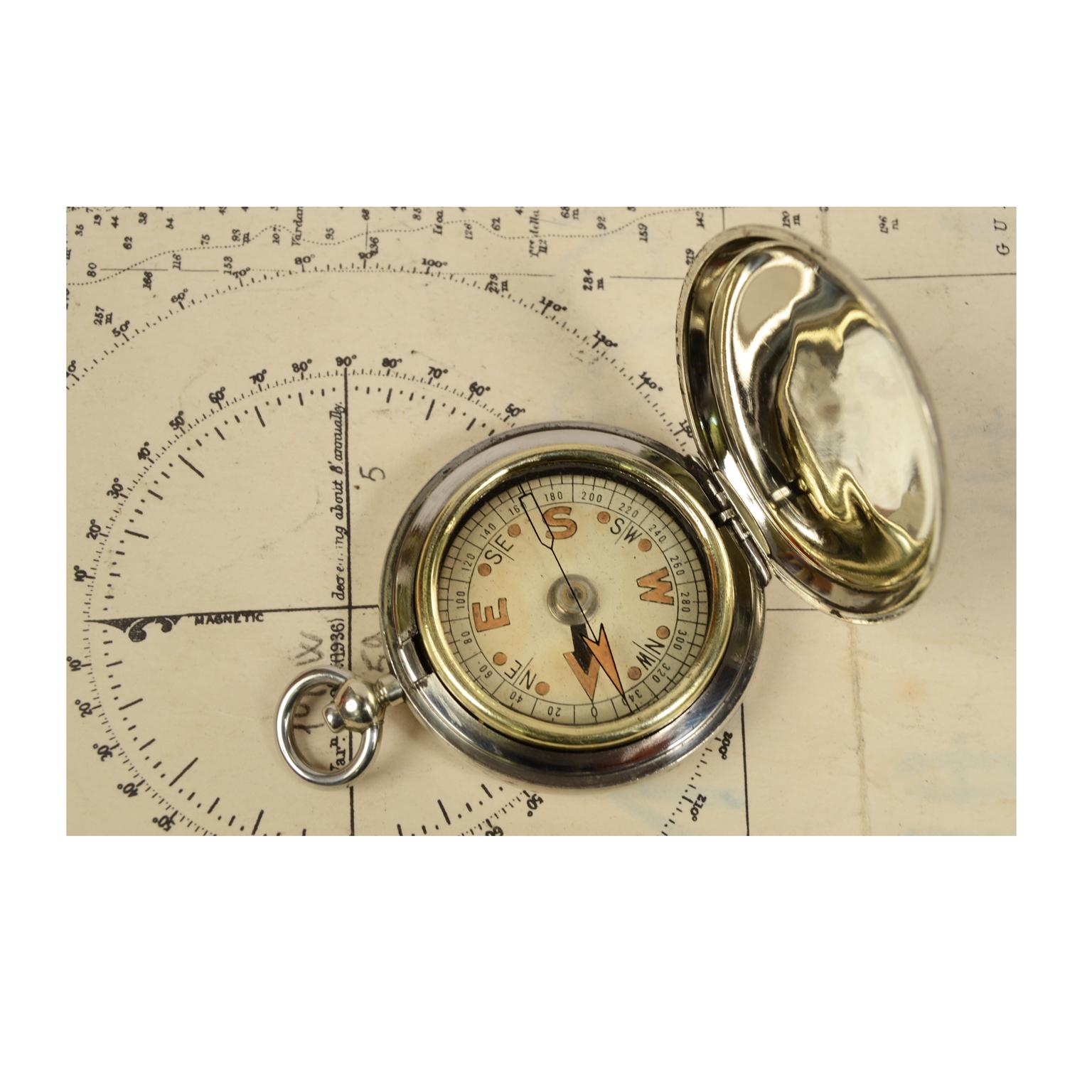 British WWI UK Avation Brass Pocket Compass Raf Officers Antique Scientific Instrument