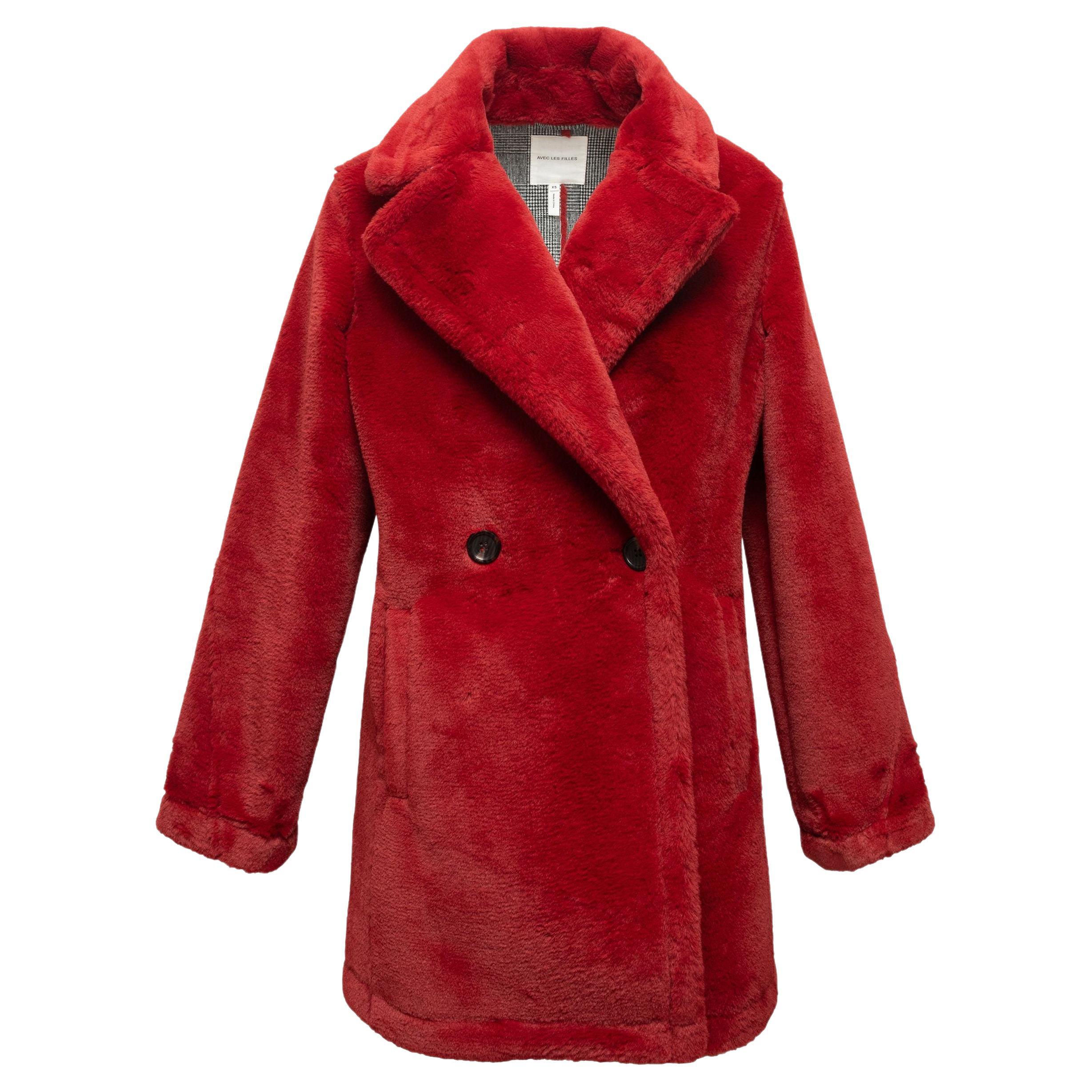 Avec Les Filles Red Faux Fur Double-Breasted Coat For Sale at 1stDibs