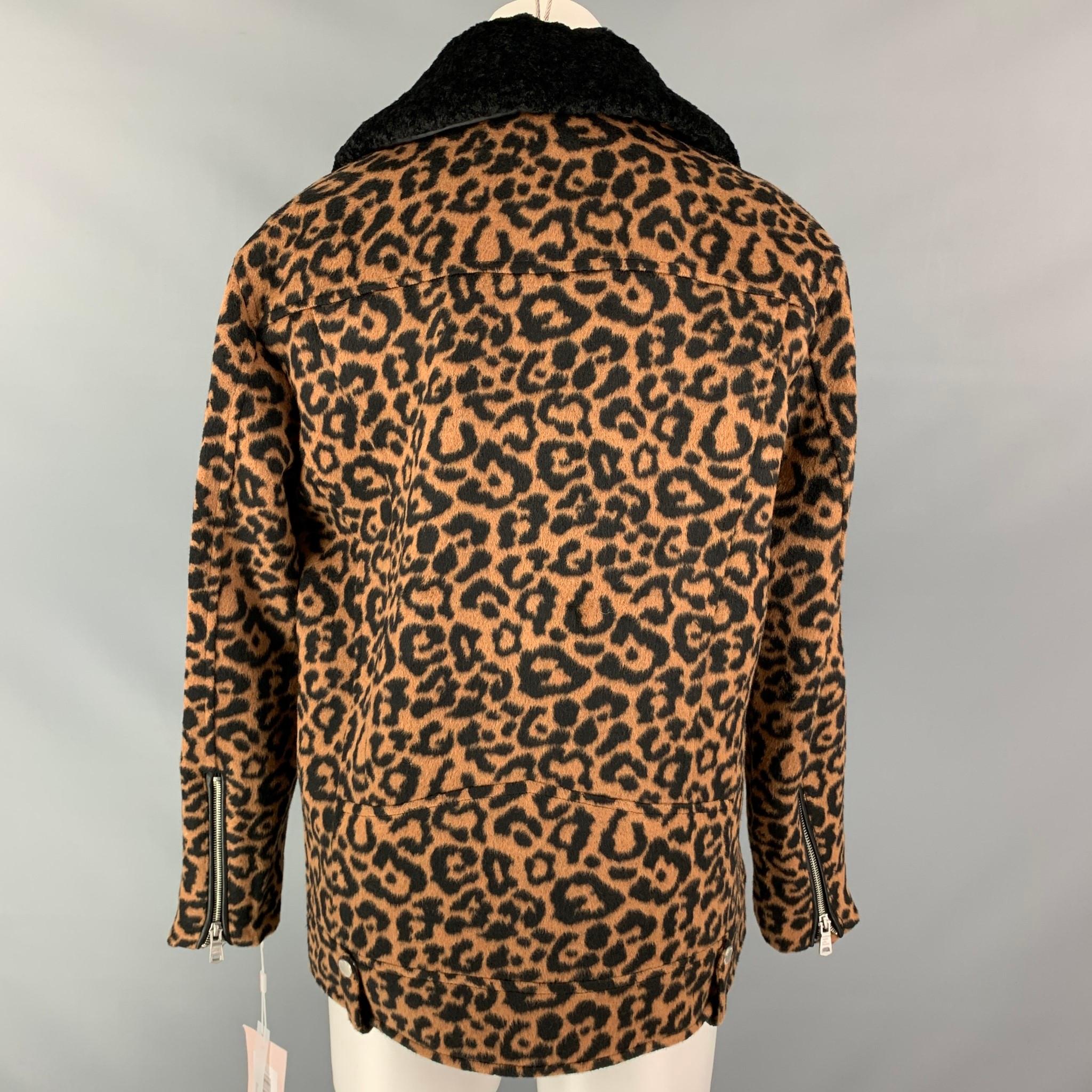 AVEC LES FILLES Size M Black & Brown Animal Print Polyester Coat In New Condition In San Francisco, CA