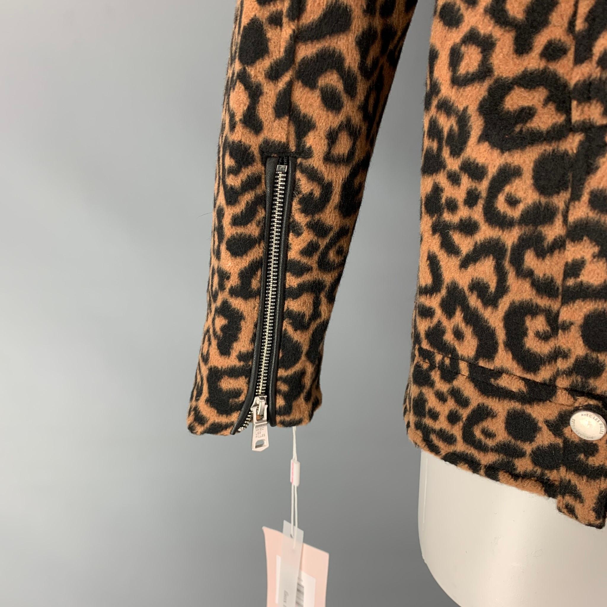 Women's AVEC LES FILLES Size M Black & Brown Animal Print Polyester Coat