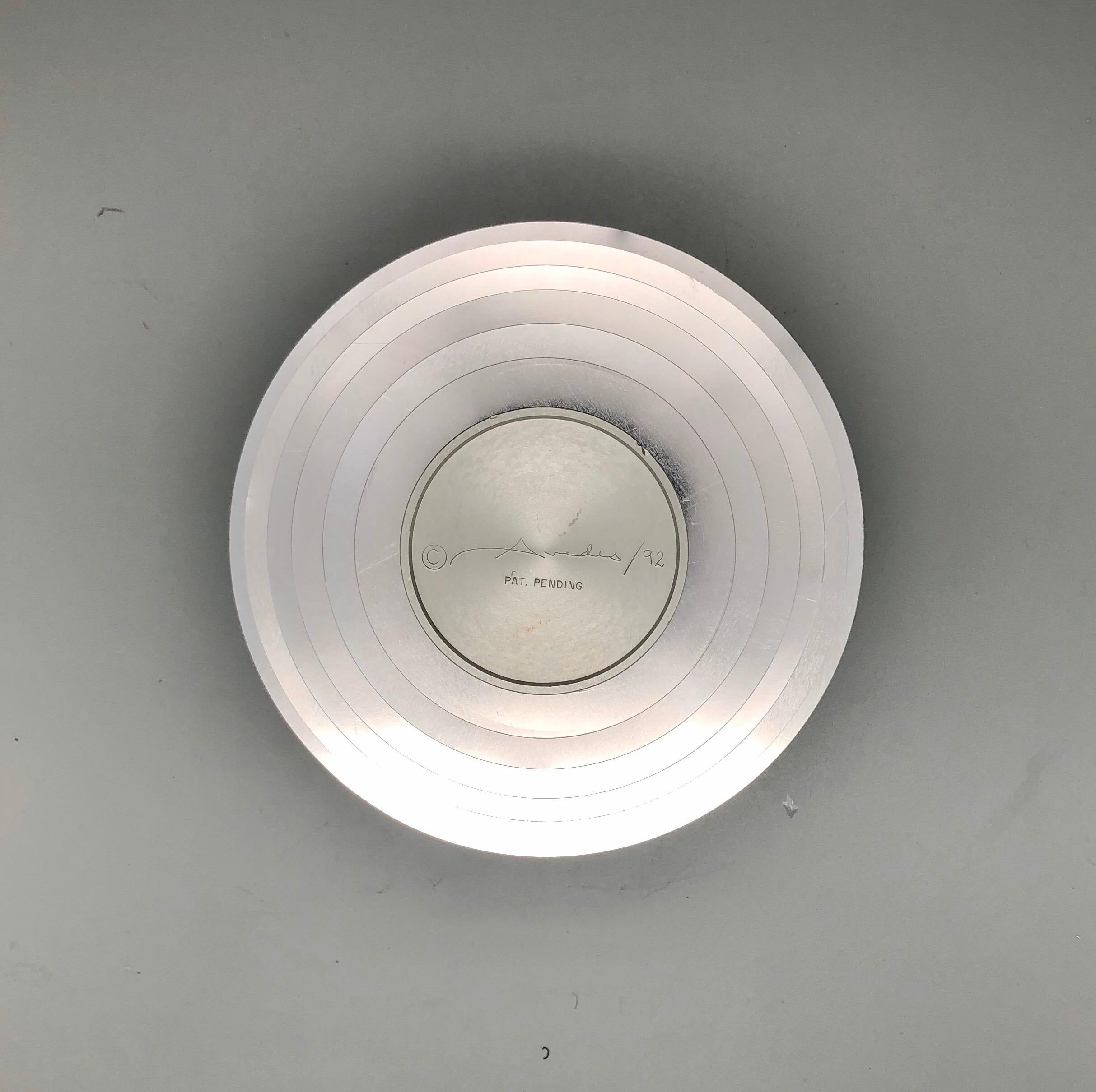 American Modern Sleek Avedis Decorative Container Metal Vase, Pre Patent 1992 For Sale