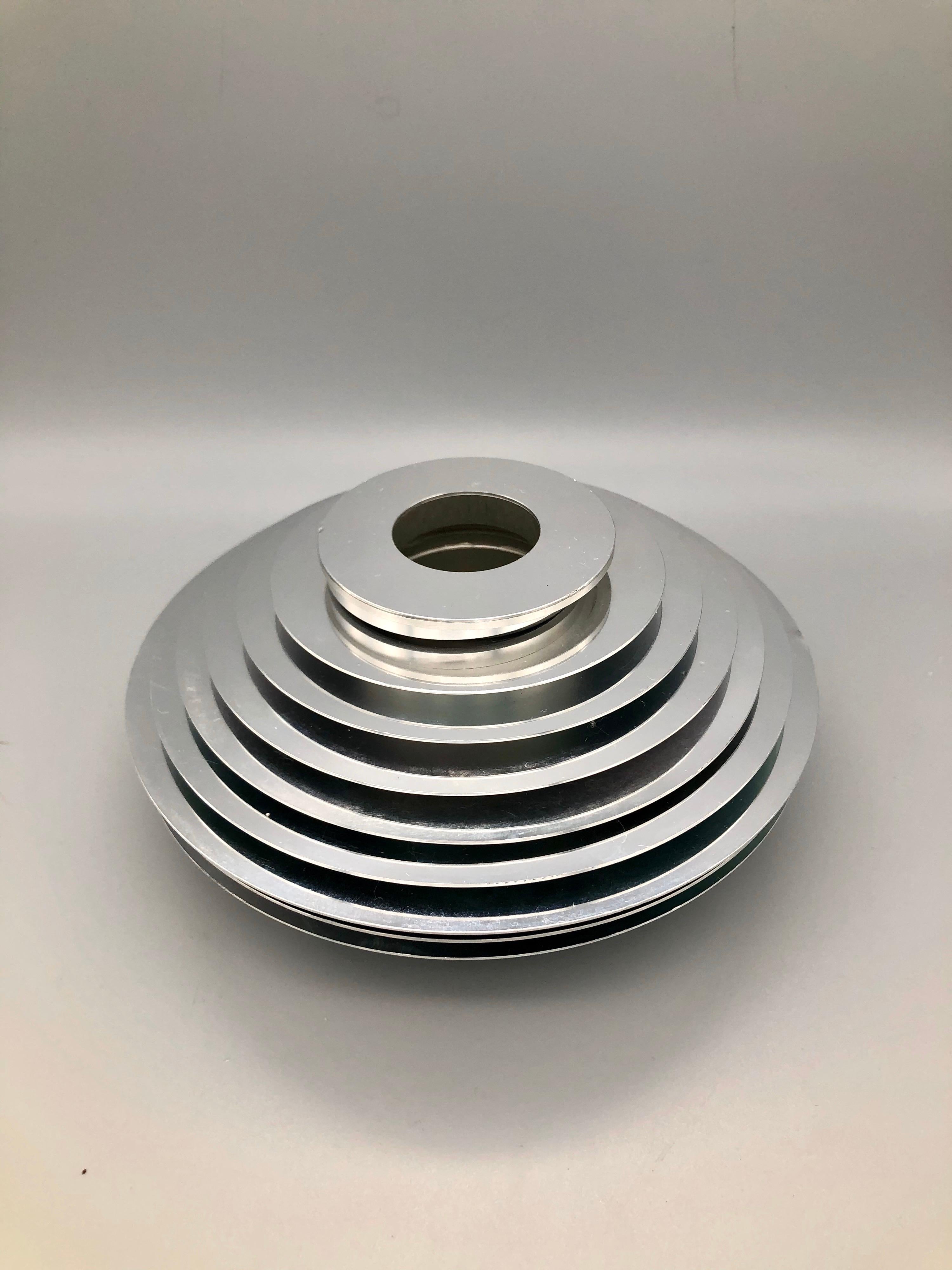 Late 20th Century Modern Sleek Avedis Decorative Container Metal Vase, Pre Patent 1992 For Sale
