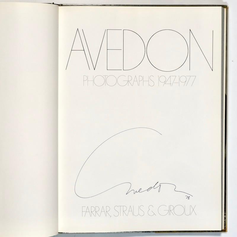 Hard back first edition in original Mylar dust jacket. Published in association with the exhibition at Metropolitan Museum of Art.

Signed in pen by Avedon on title page

Avedon - Essay by Harold Brodkey published by Farrar, Straus and Giroux, New