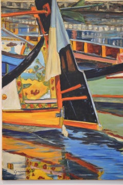 "Aveiro Moliceiros boats", Portugal, 2002, Oil Painting