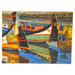 "Aveiro Moliceiros boats", Portugal, 2002, Oil Painting