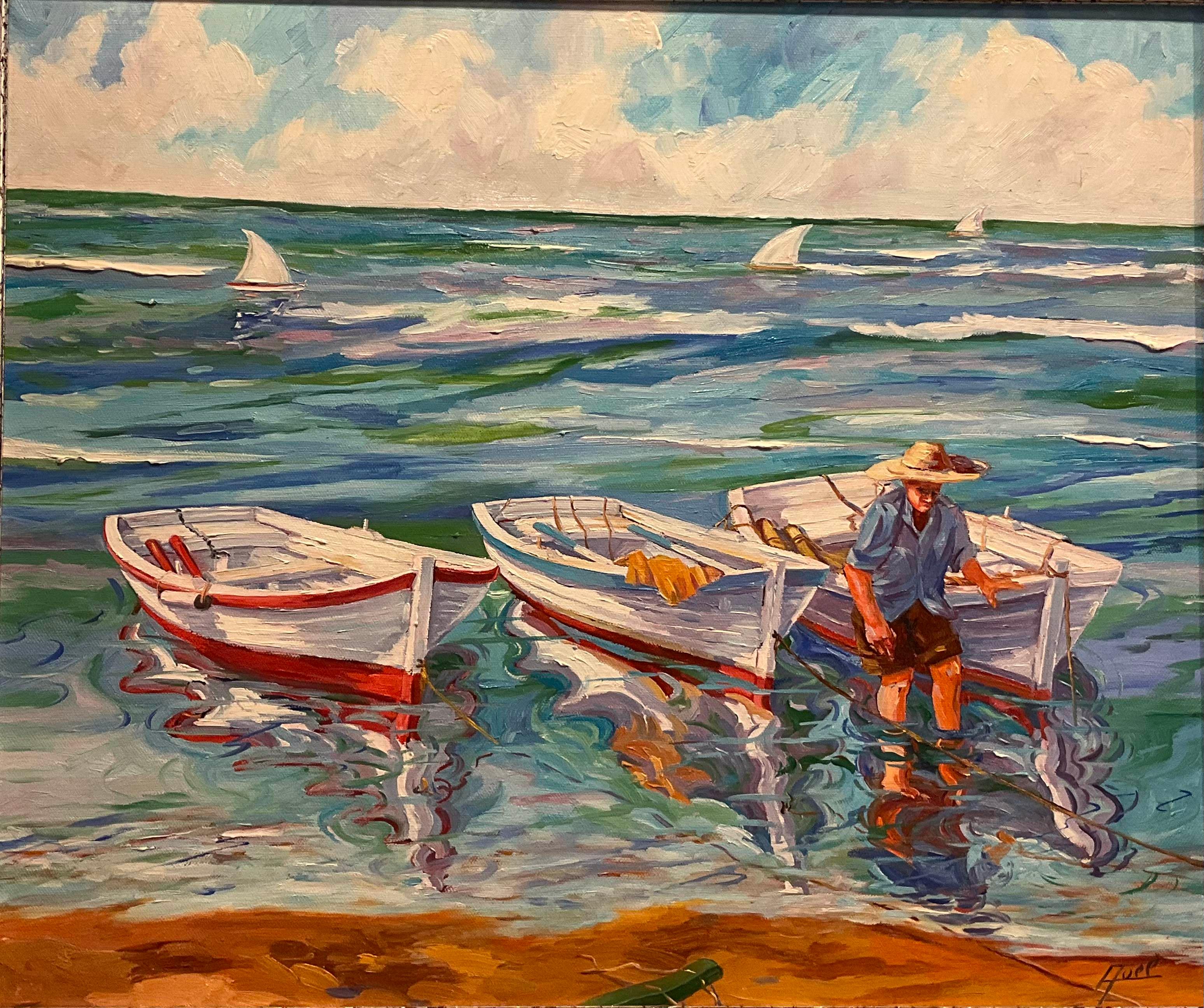 Landscape Painting di AVEL - REGOGIENDO LE BARCAS