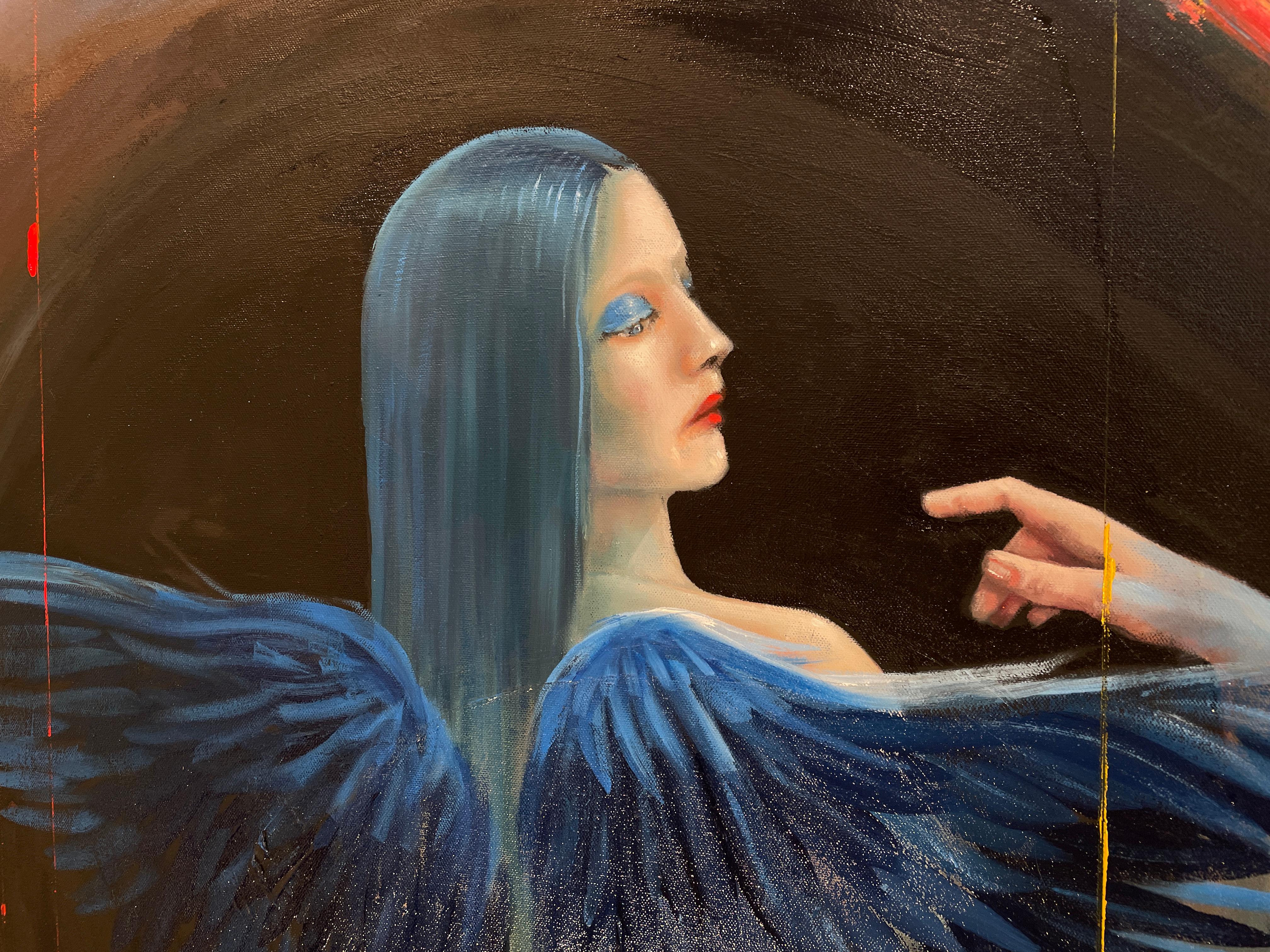 „Blue Divinity“ Fallen Angel Serie – Blauer Engel, figurativ und abstrakt, von Avelino (Abstrakt), Painting, von Avelino Sanher