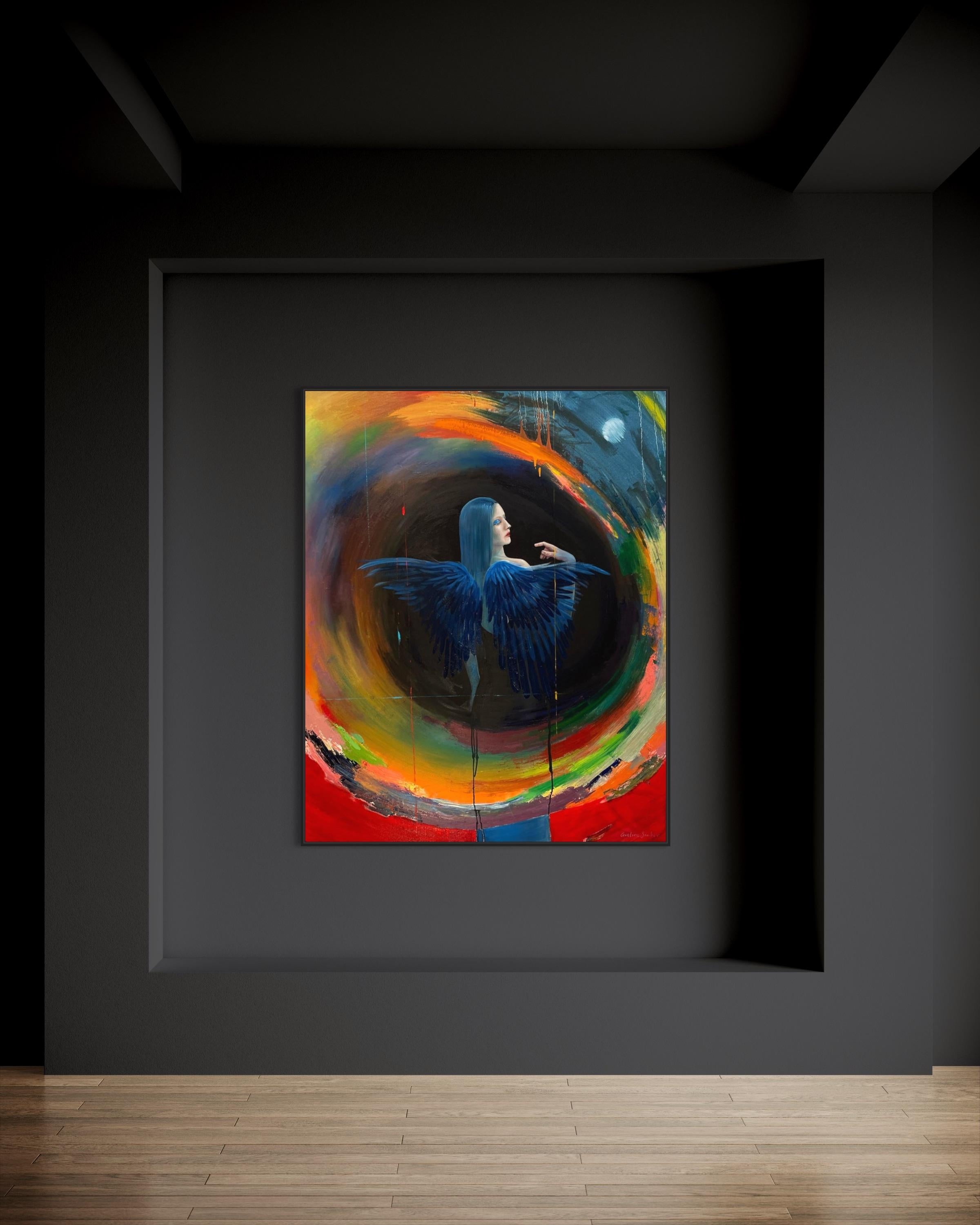 „Blue Divinity“ Fallen Angel Serie – Blauer Engel, figurativ und abstrakt, von Avelino – Painting von Avelino Sanher
