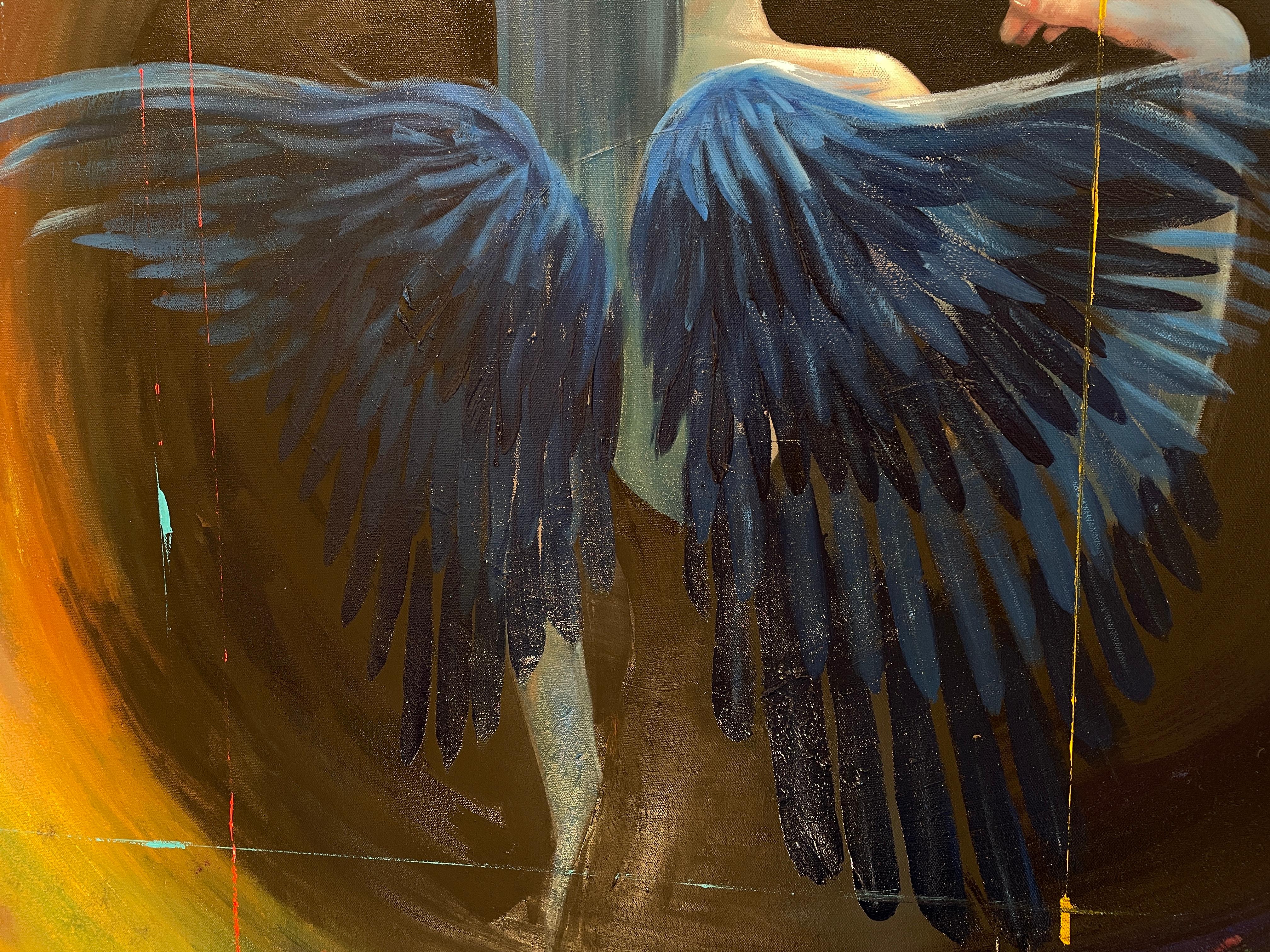 „Blue Divinity“ Fallen Angel Serie – Blauer Engel, figurativ und abstrakt, von Avelino im Angebot 1