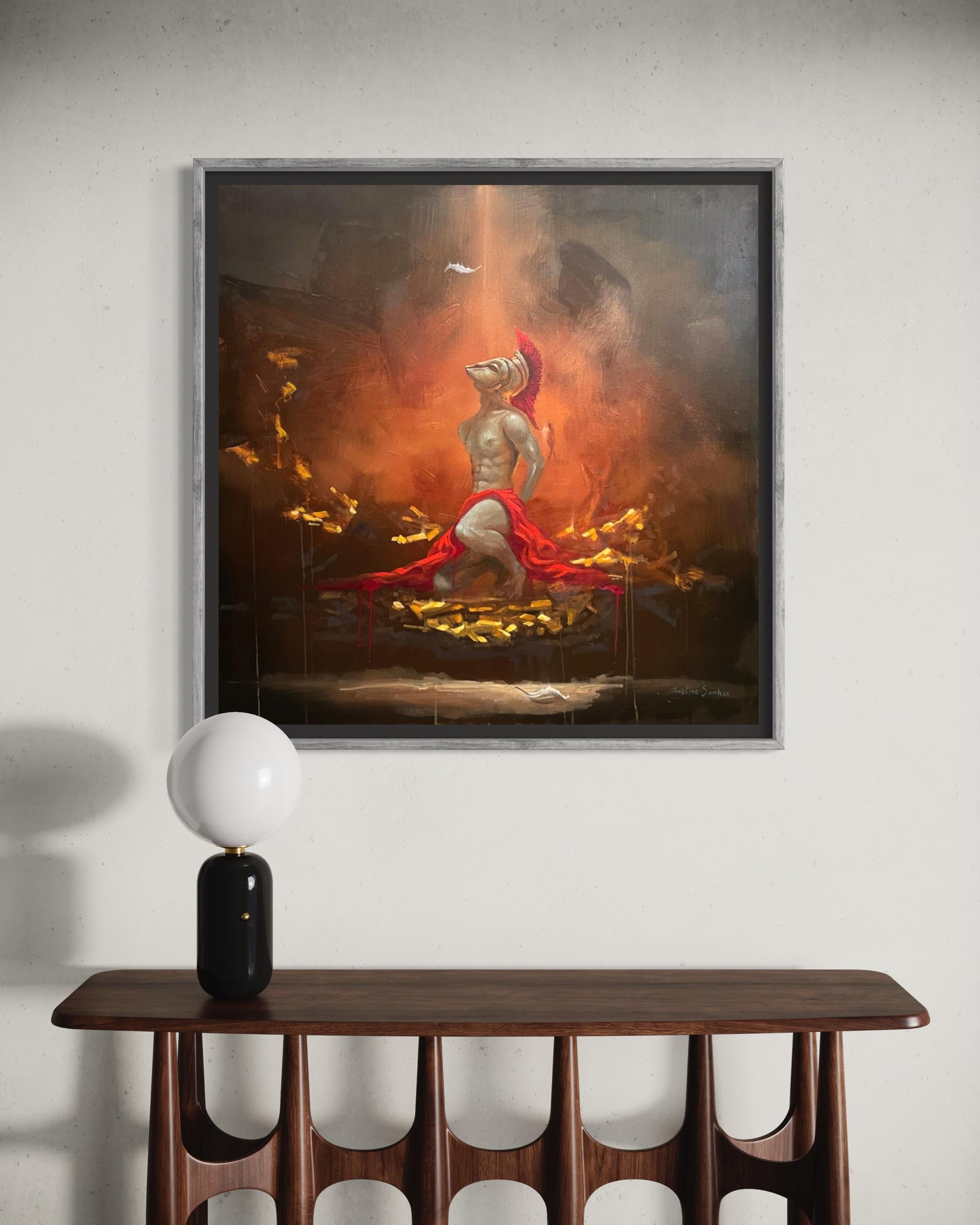 'Fallen Soldier' - Fallen Angel Series - Figurative Roman Soldier by Avelino - Painting by Avelino Sanher