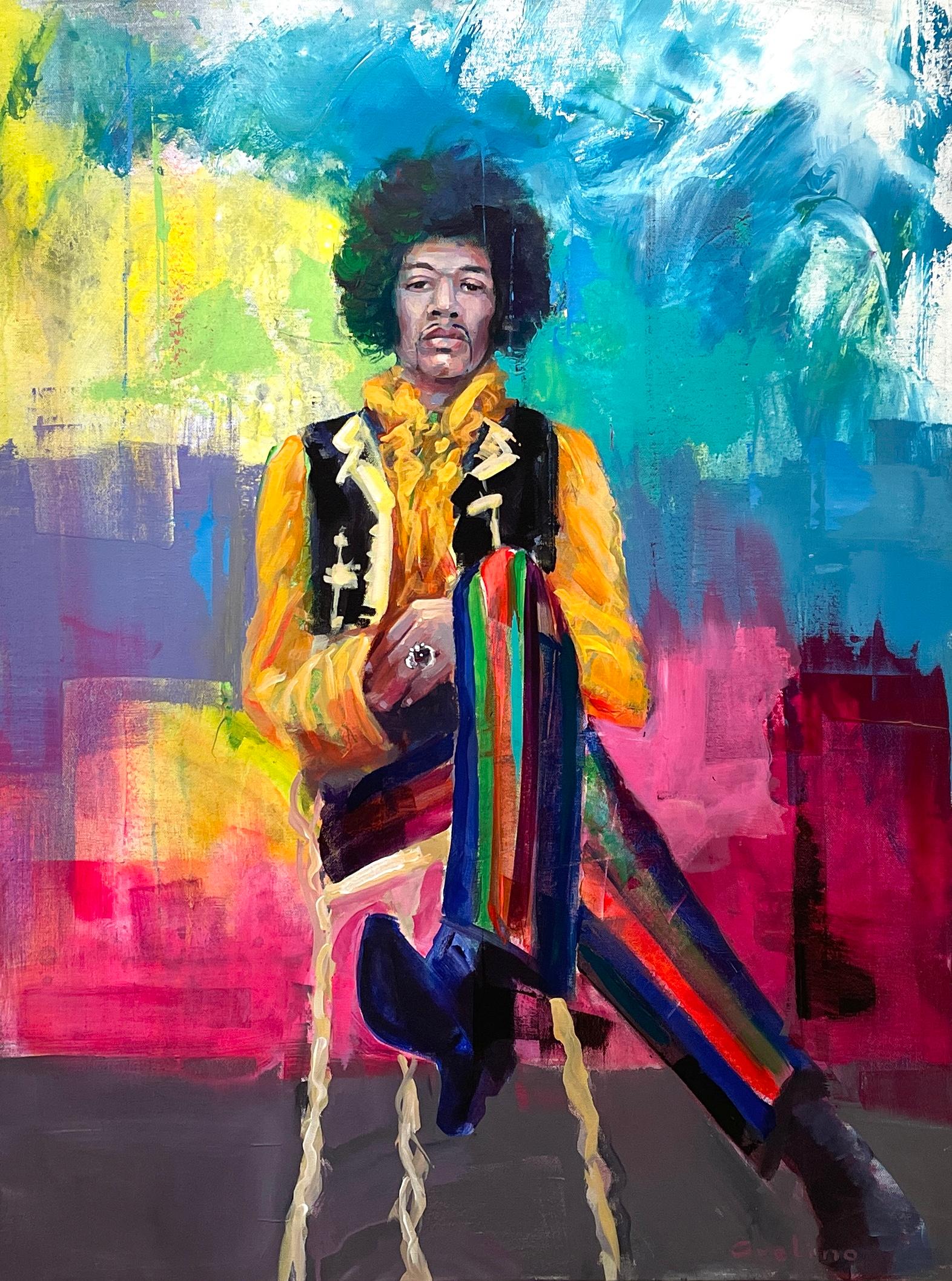 Avelino Sanher Figurative Painting - "Hendrix" - Colorful Contemporary Abstract Figurative of Jimi Hendrix