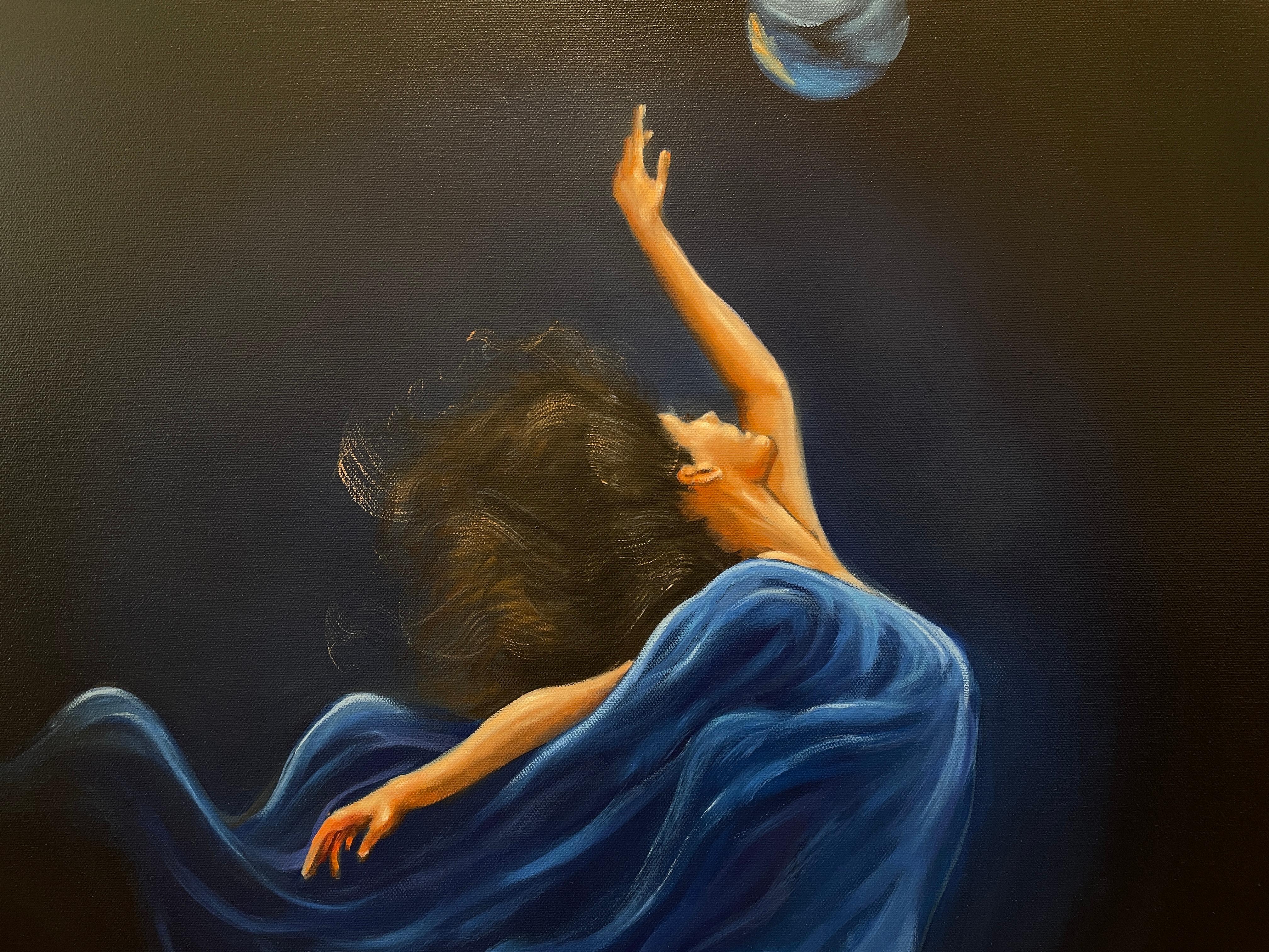'Melodia' - Ballerina in Blue - The Ballet Series - Figurative Oil Painting For Sale 2