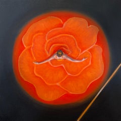'Orange Ballerina' - Danseuse de ballet figurative et florale - Peinture à l'huile