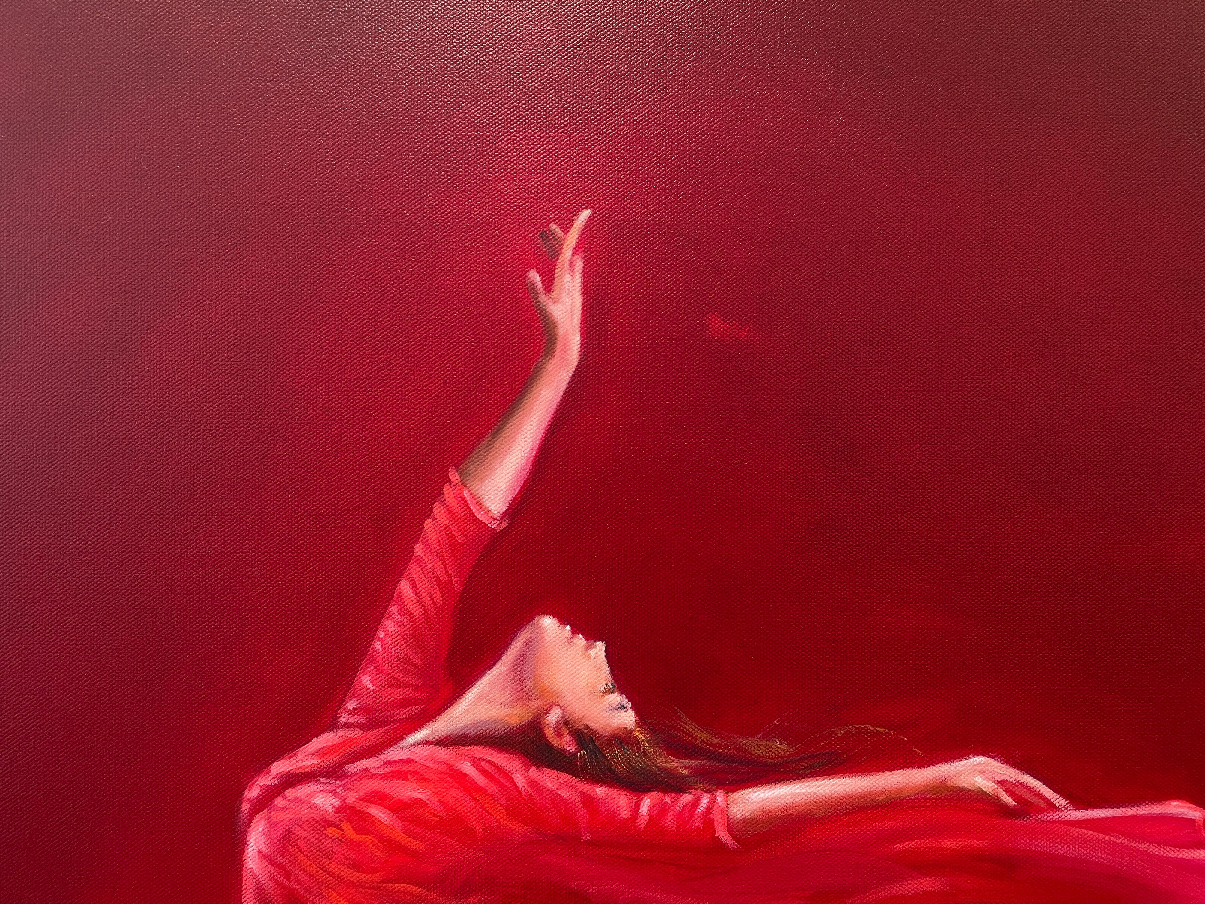 'Passione' - Ballerina in Red - The Ballet Series - Figurative Oil Painting For Sale 1
