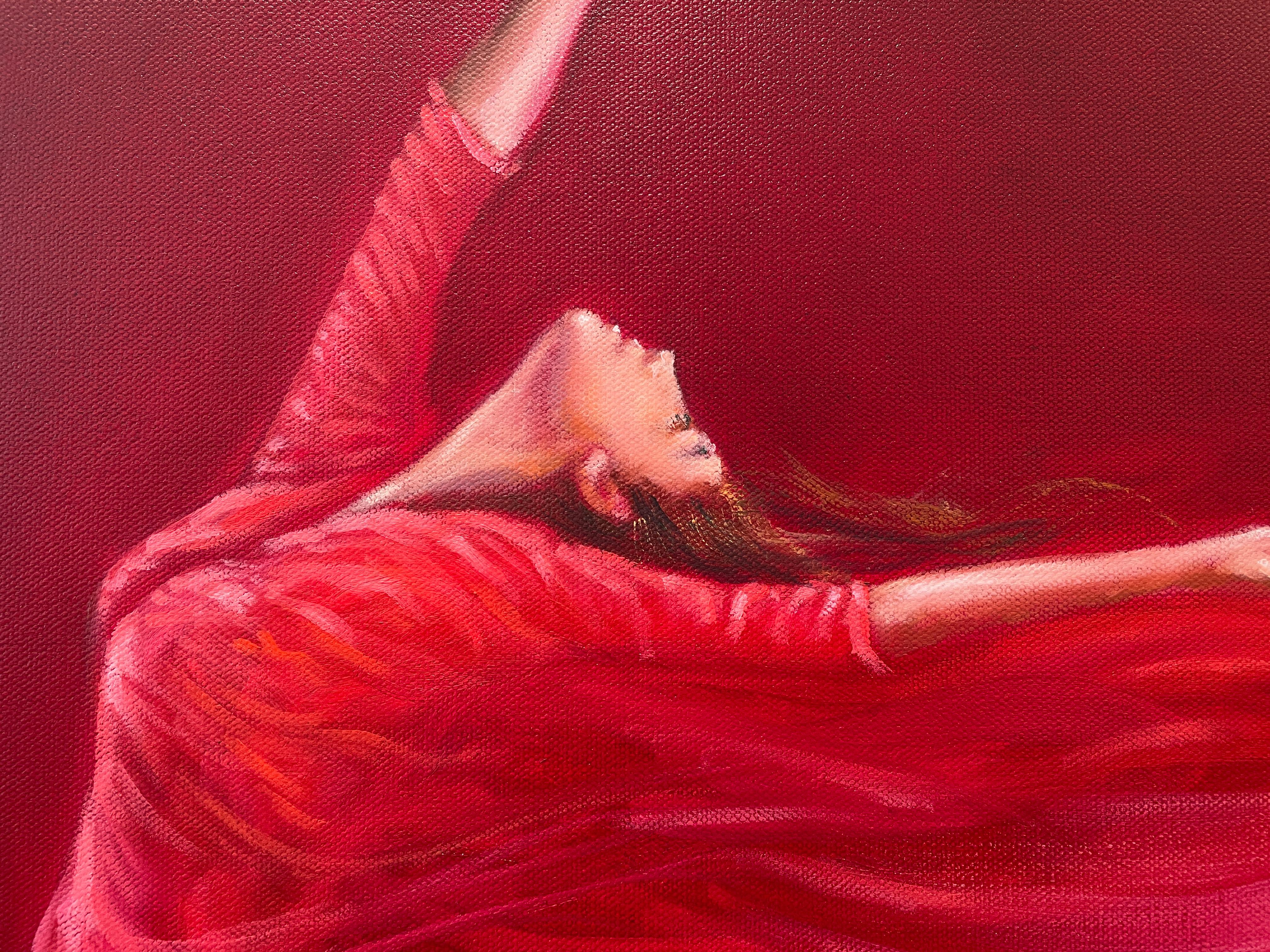 'Passione' - Ballerina in Red - The Ballet Series - Figurative Oil Painting For Sale 2