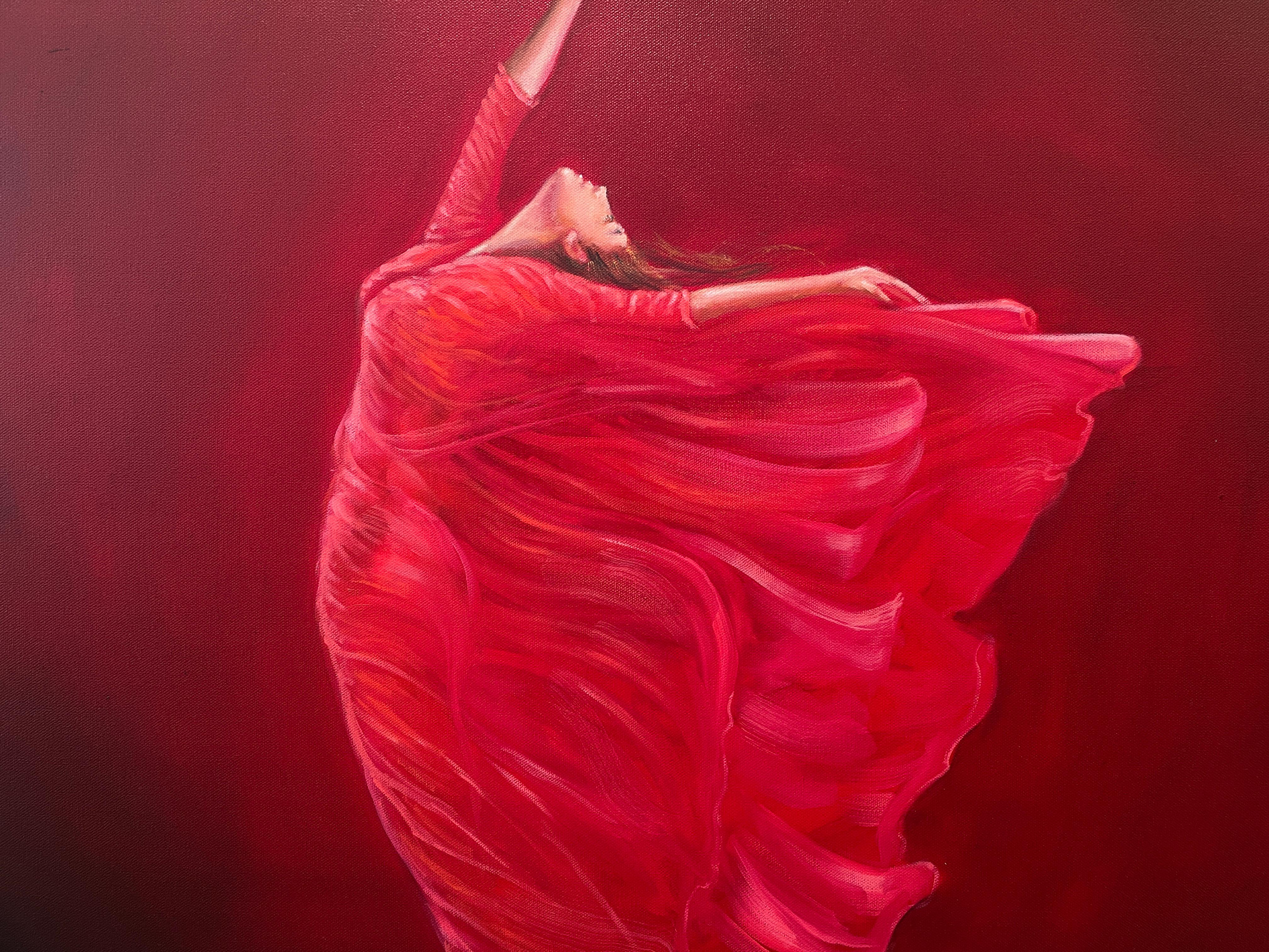'Passione' - Ballerina in Red - The Ballet Series - Figurative Oil Painting For Sale 3