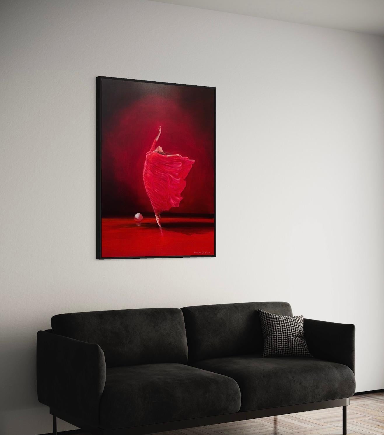 'Passione' - Ballerina in Red - The Ballet Series - Figurative Oil Painting For Sale 6